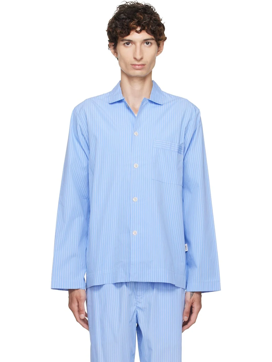 Blue Poplin Long-Sleeved Pyjama Shirt - 1