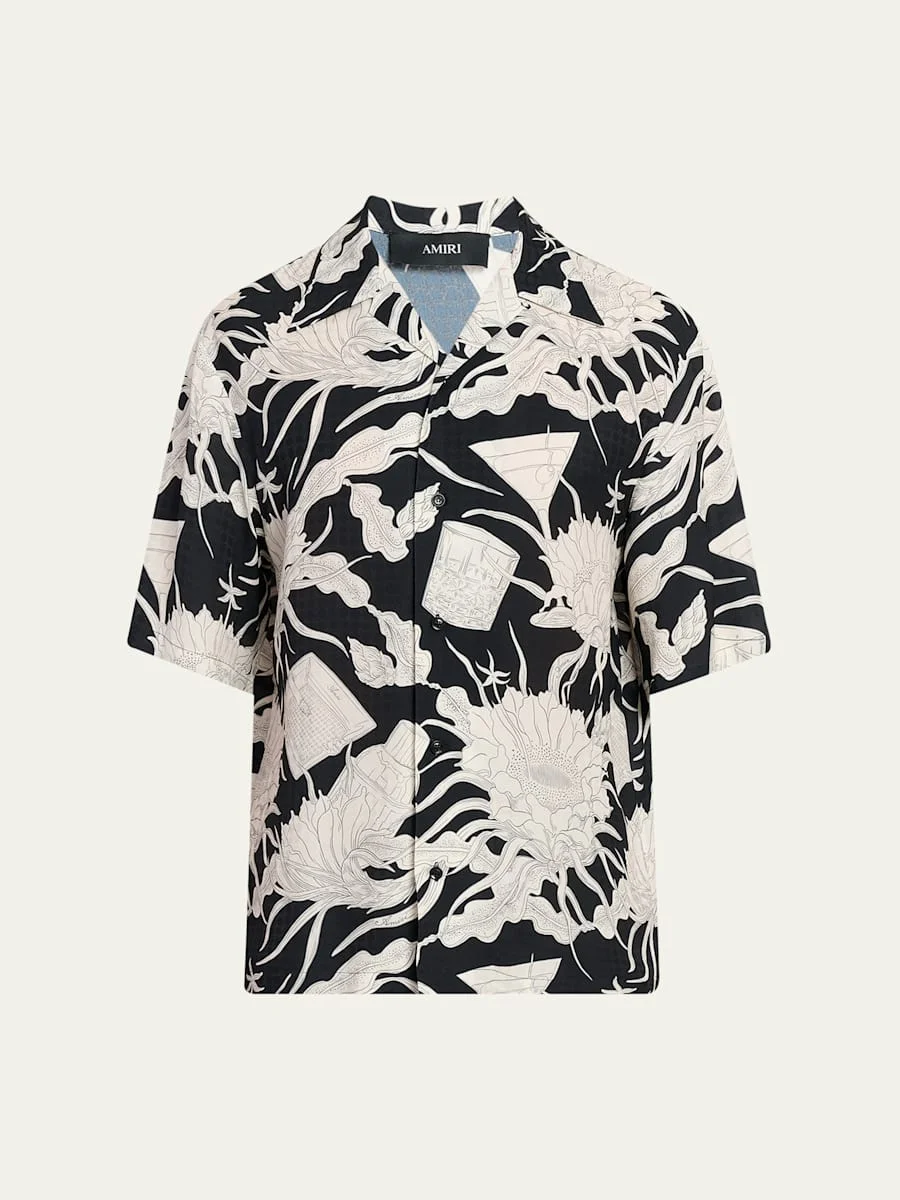 Men's Silk Floral Bowling Shirt - 1