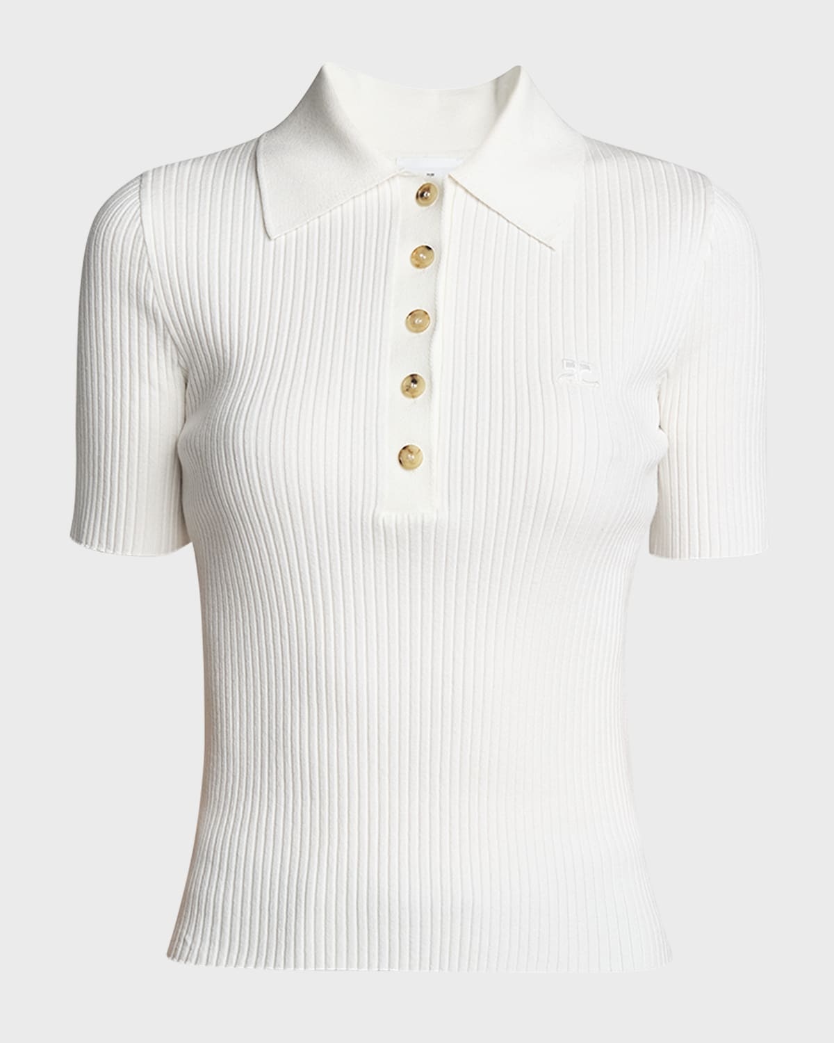 Collared Rib-Knit Polo Top - 1