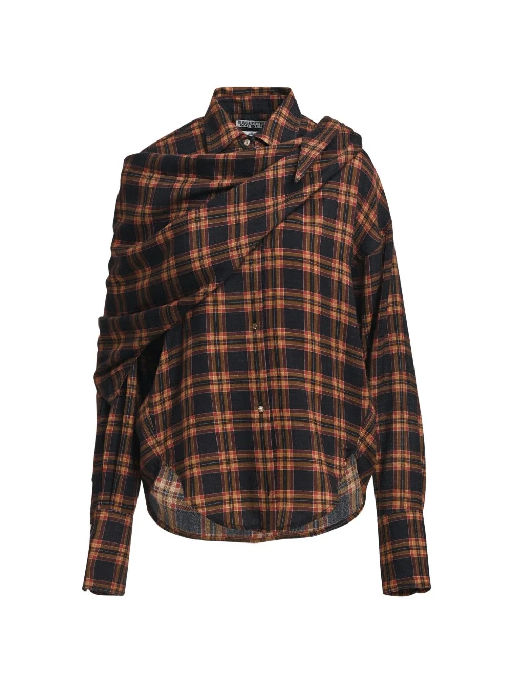 checked scarf-detail shirt - 1