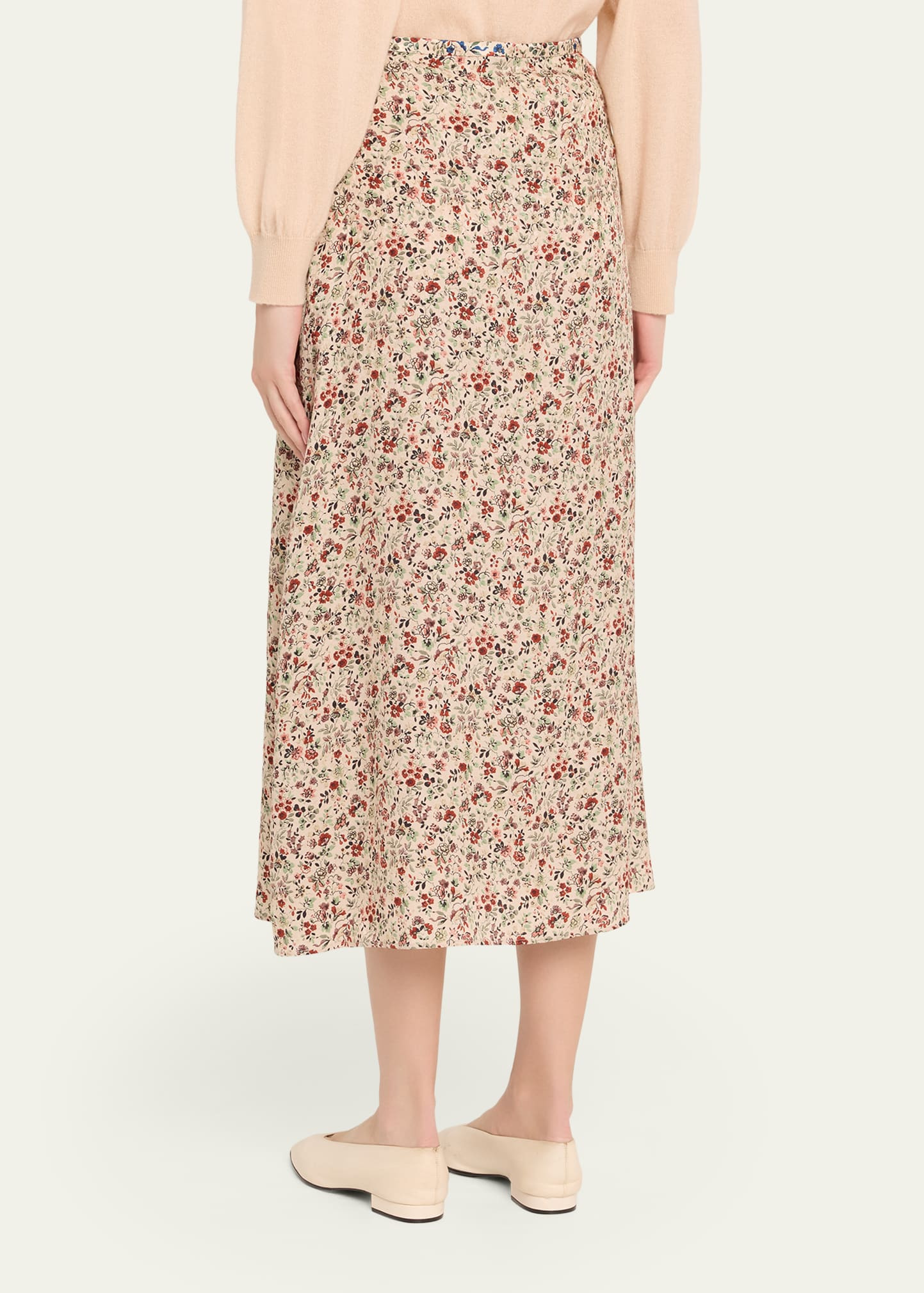 Simona Floral-Print Silk Twill Midi Skirt - 3