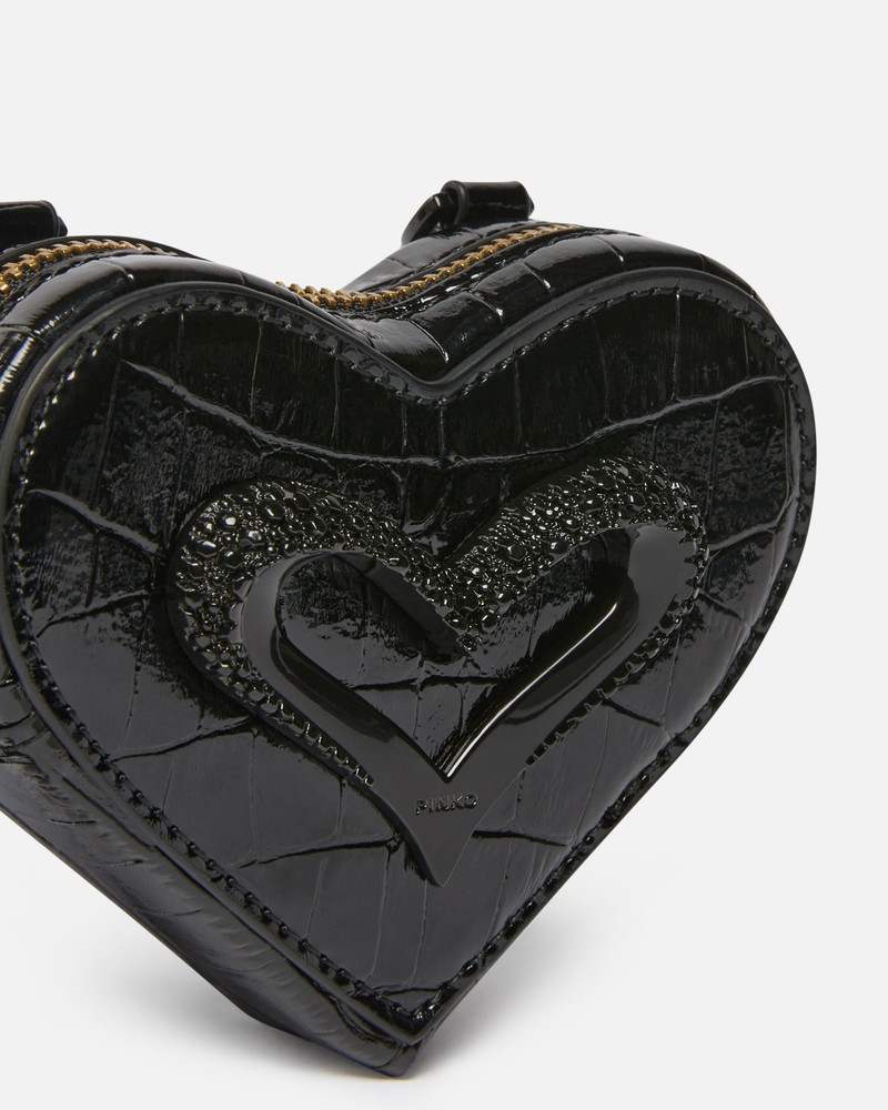 BLACK CROCODILE-PRINT PATENT HEART-SHAPED COIN PURSE 3