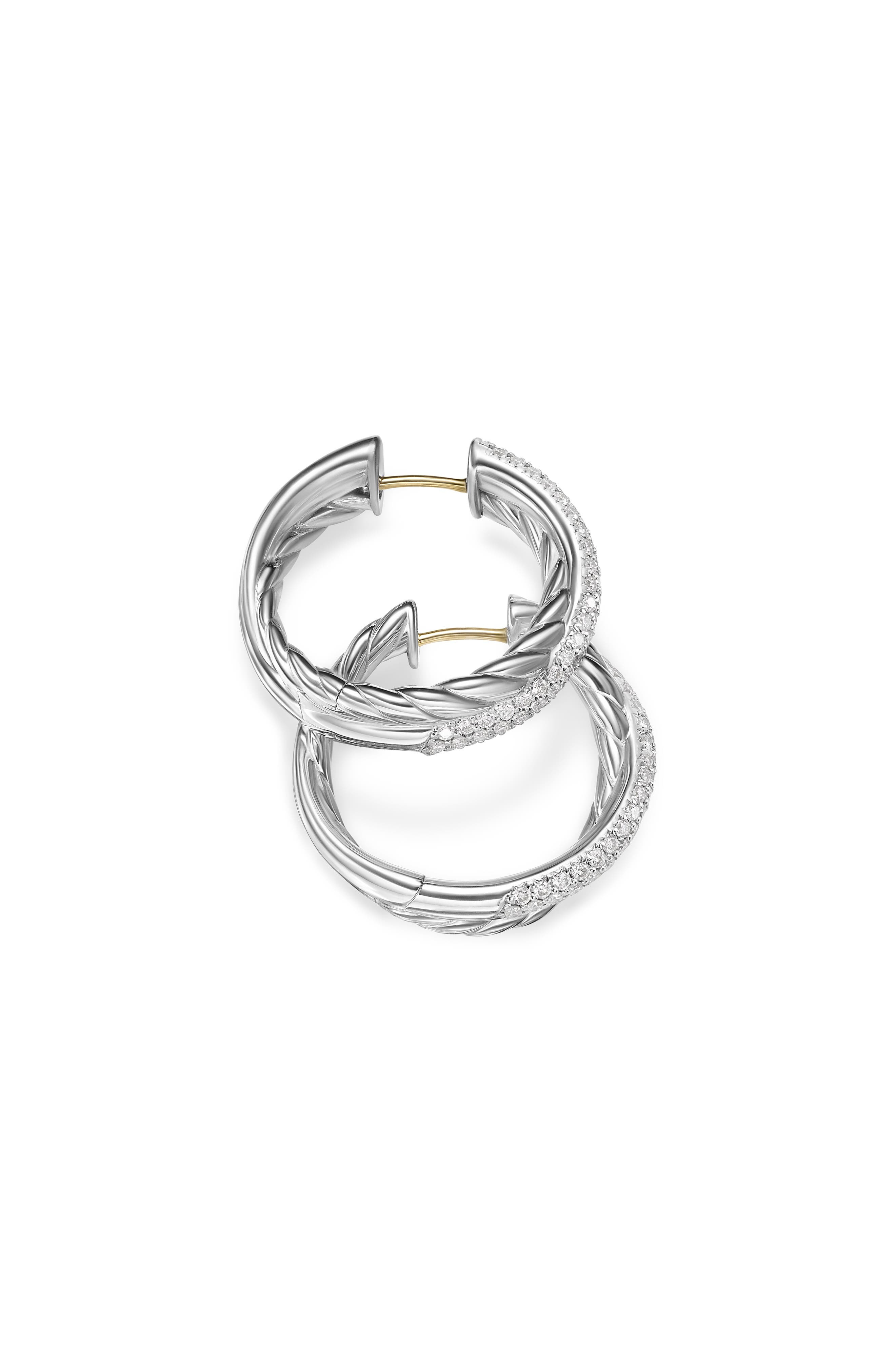 David Yurman Crossover Hoop Earrings in Sterling Silver with Diamonds, 22.4mm at Nordstrom - 4