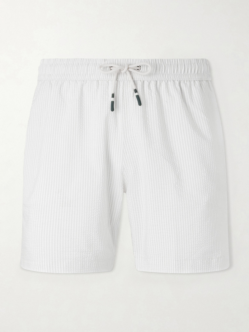 Straight-Leg Mid-Length Striped Seersucker Swim Shorts 1