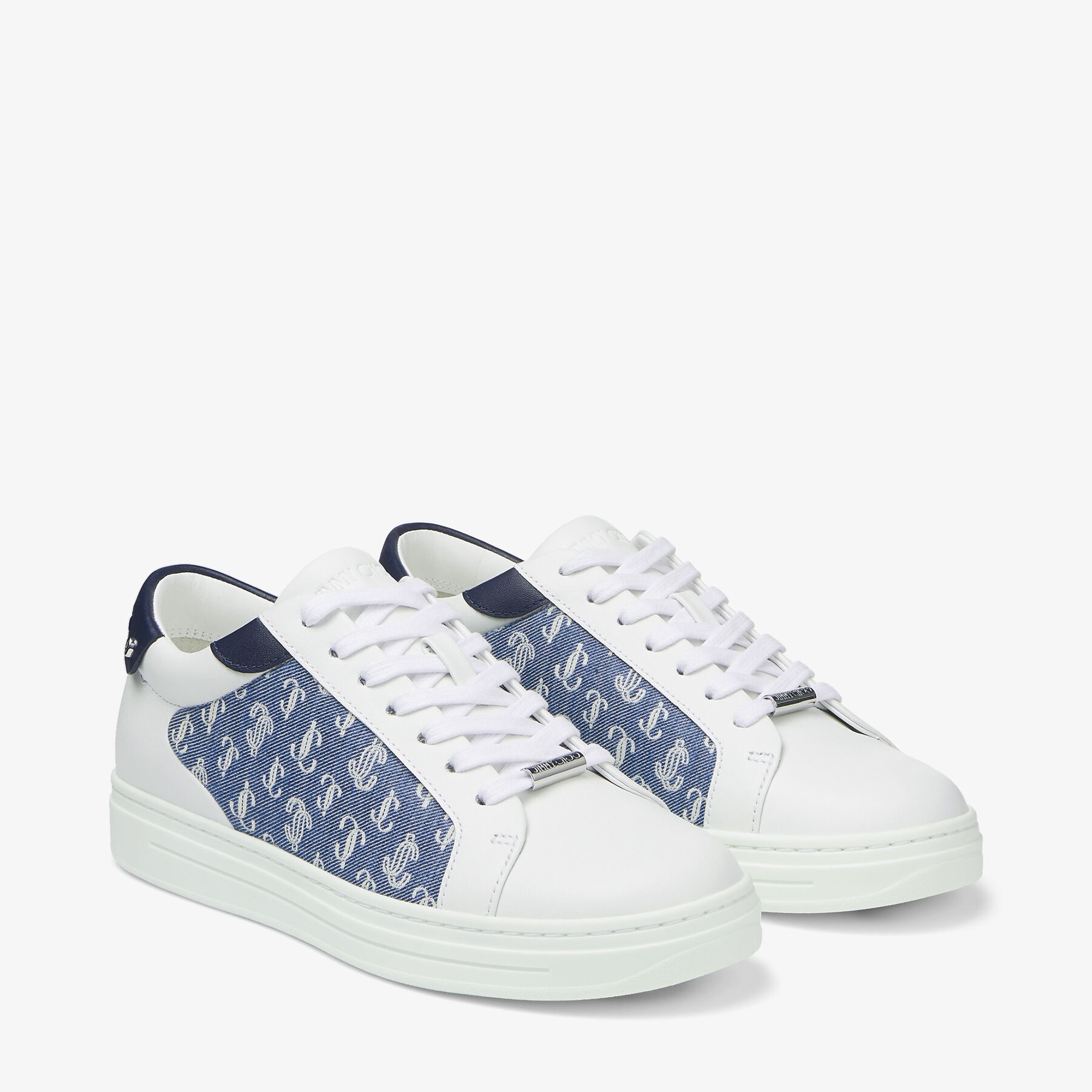Rome/f
White Leather and Denim JC Monogram Pattern Low-Top Trainers - 3