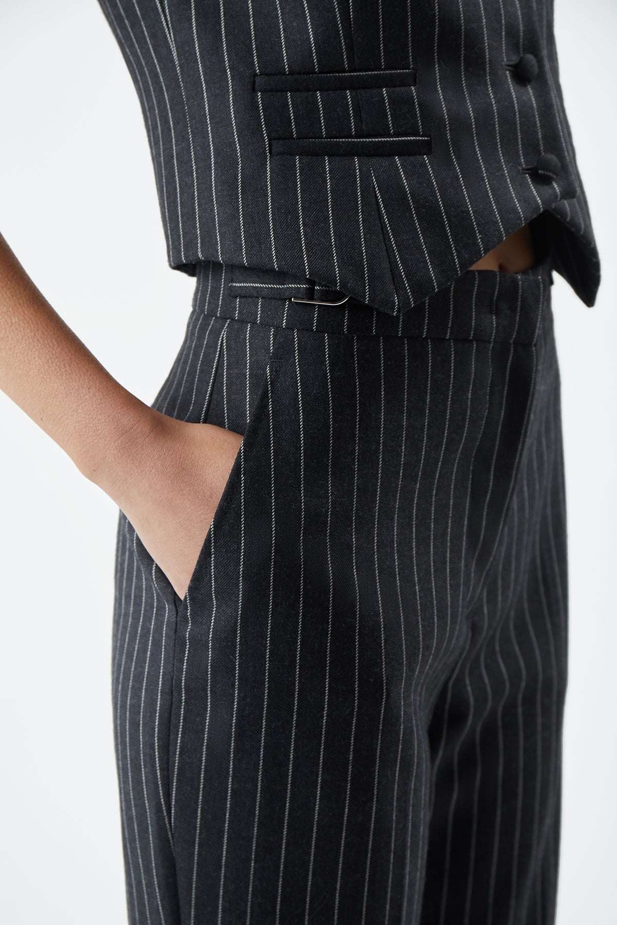 Jones Pant in Pinstripe Grey Wool - 5