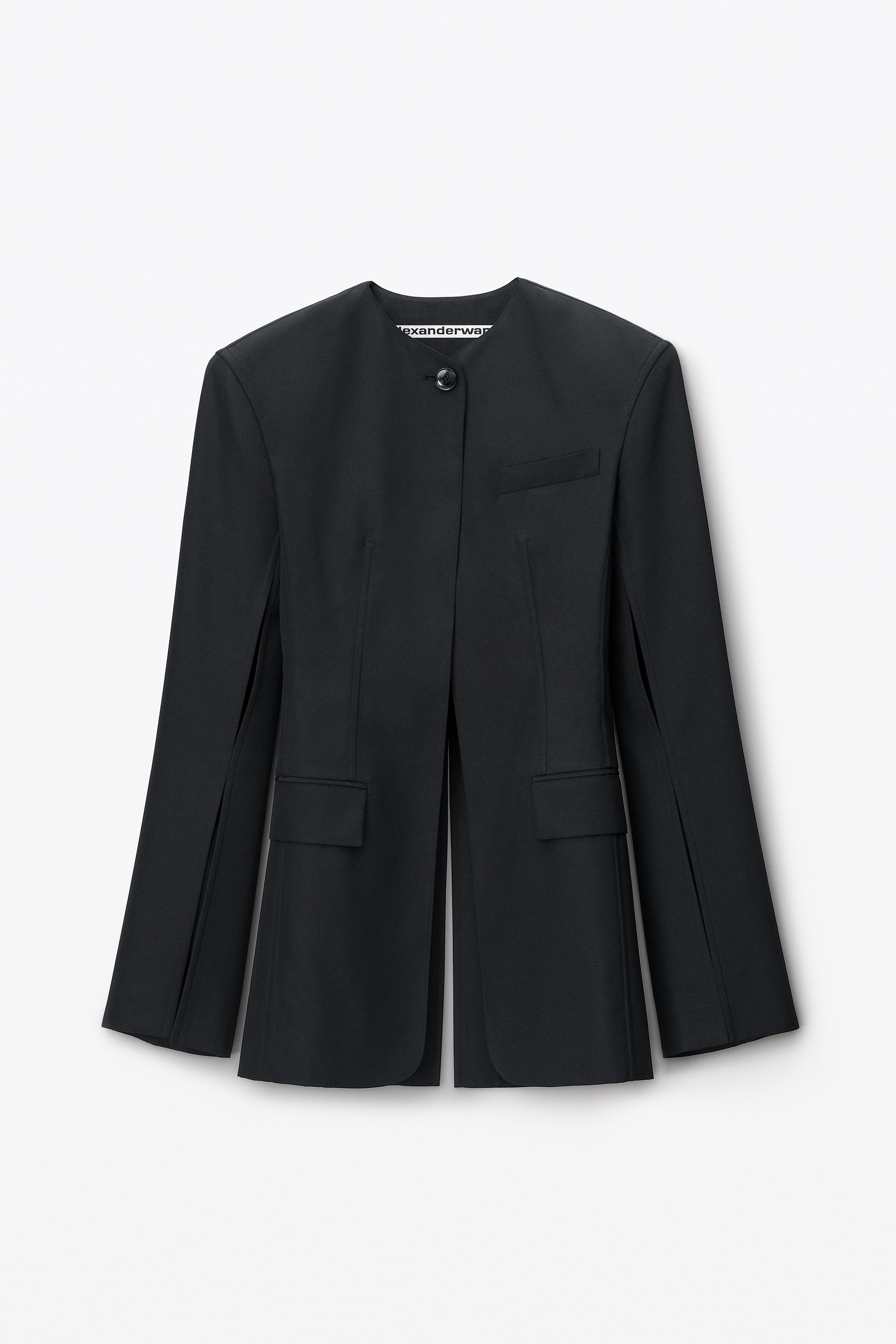 Collarless Tailored Jacket With Slits - 1