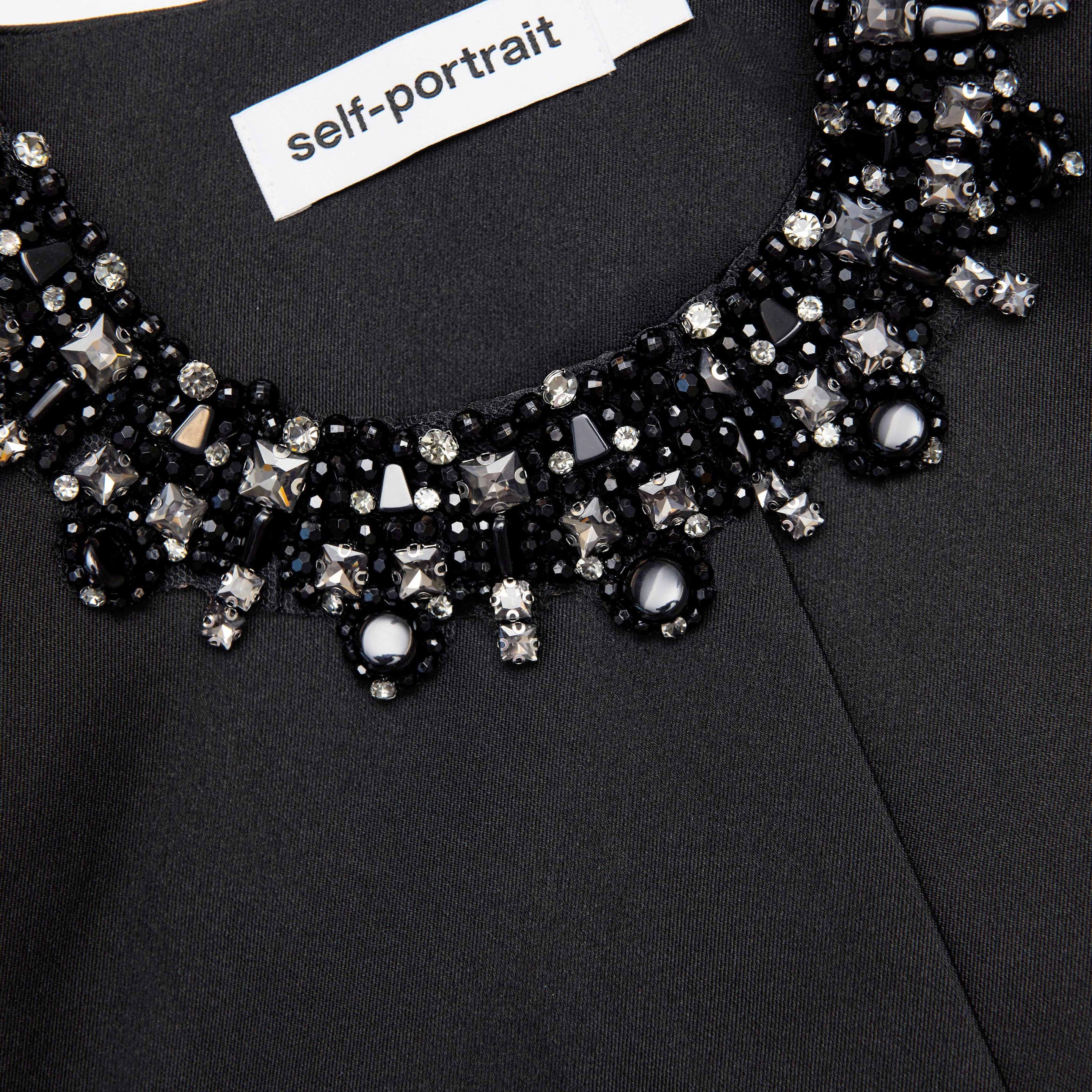 Black Taffeta Embellished Trim Jacket - 5