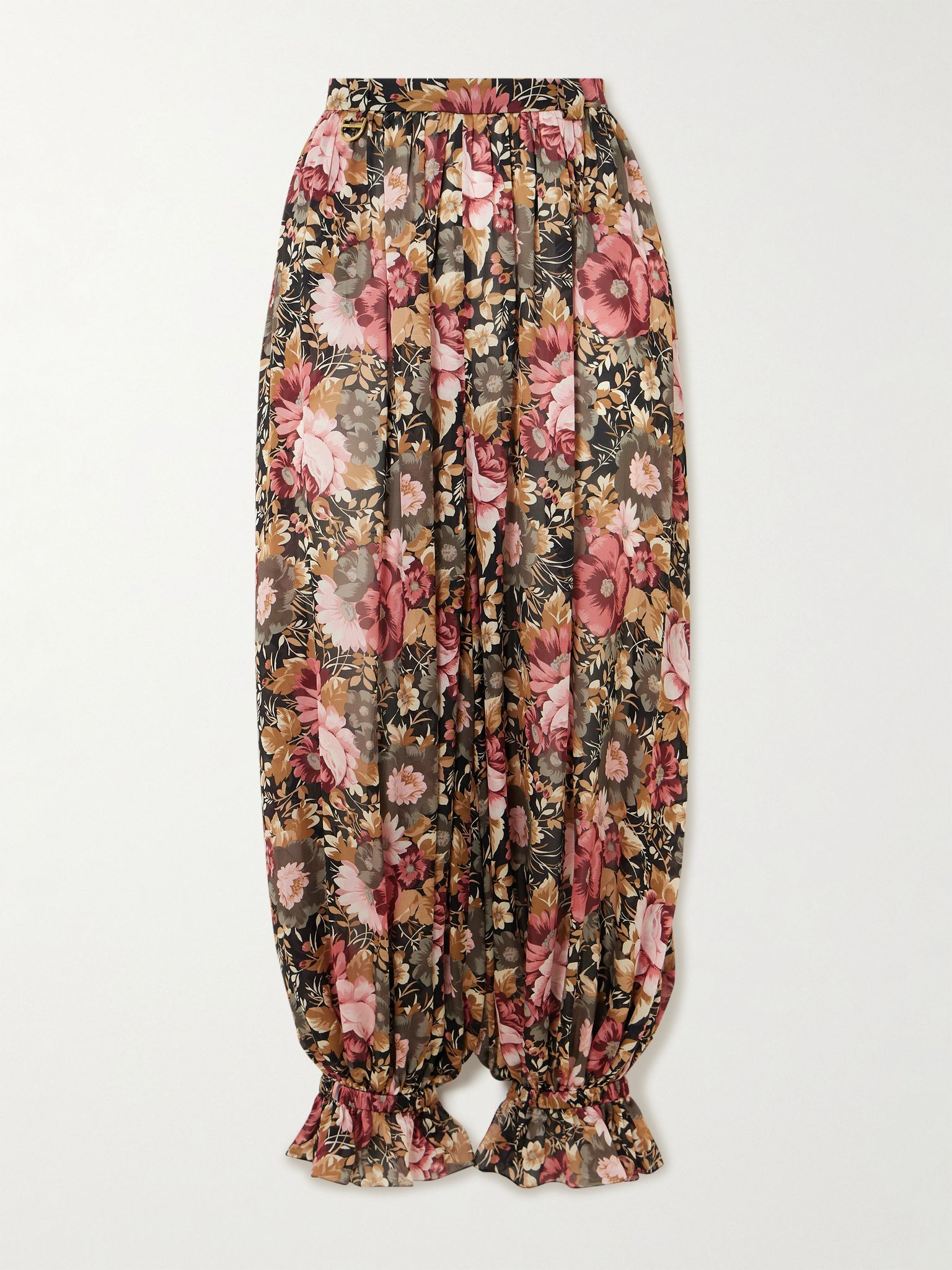 Pleated cropped floral-print silk-charmeuse wide-leg pants Pink - 1