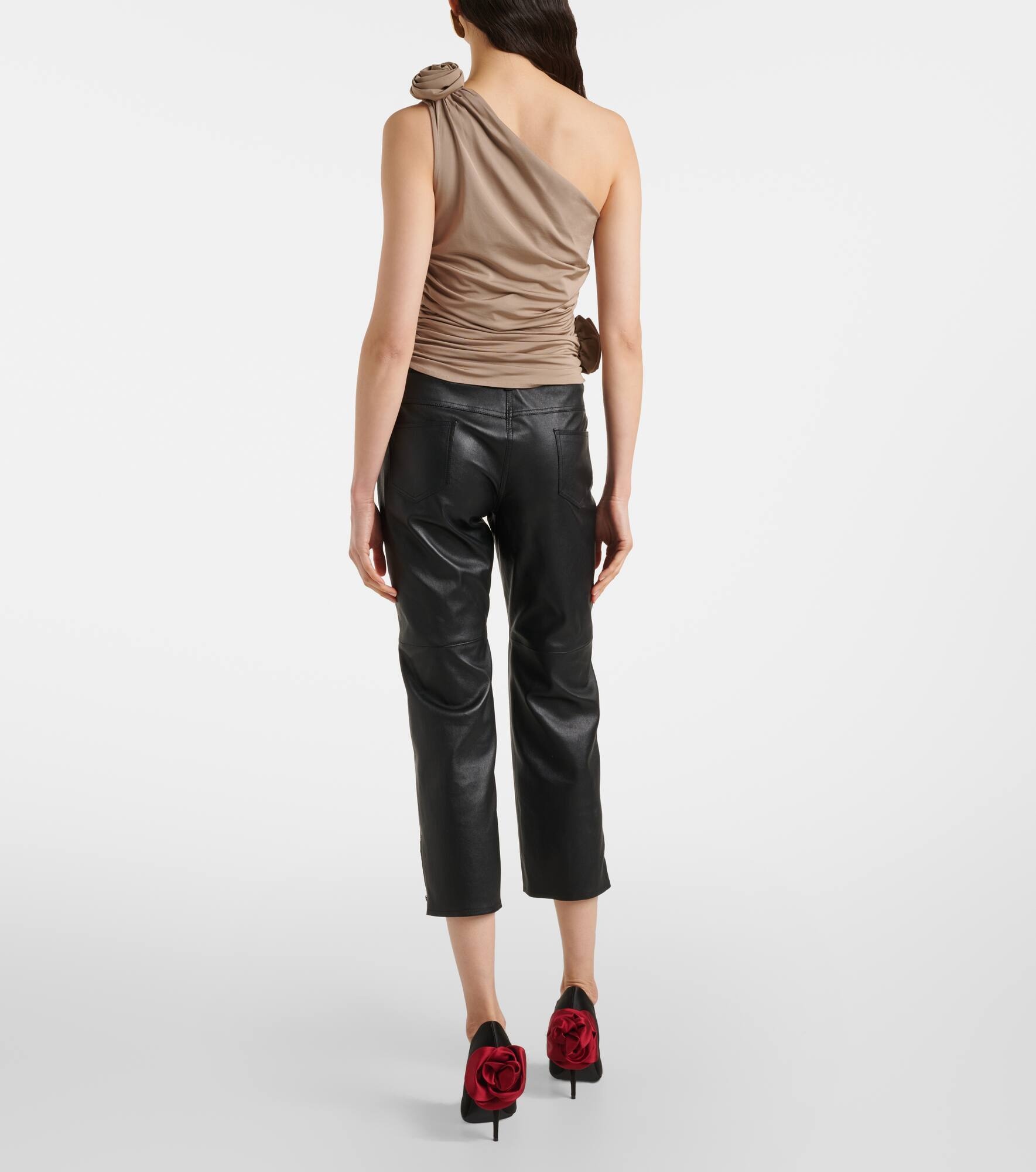 Floral-appliqué one-shoulder ruched top - 3