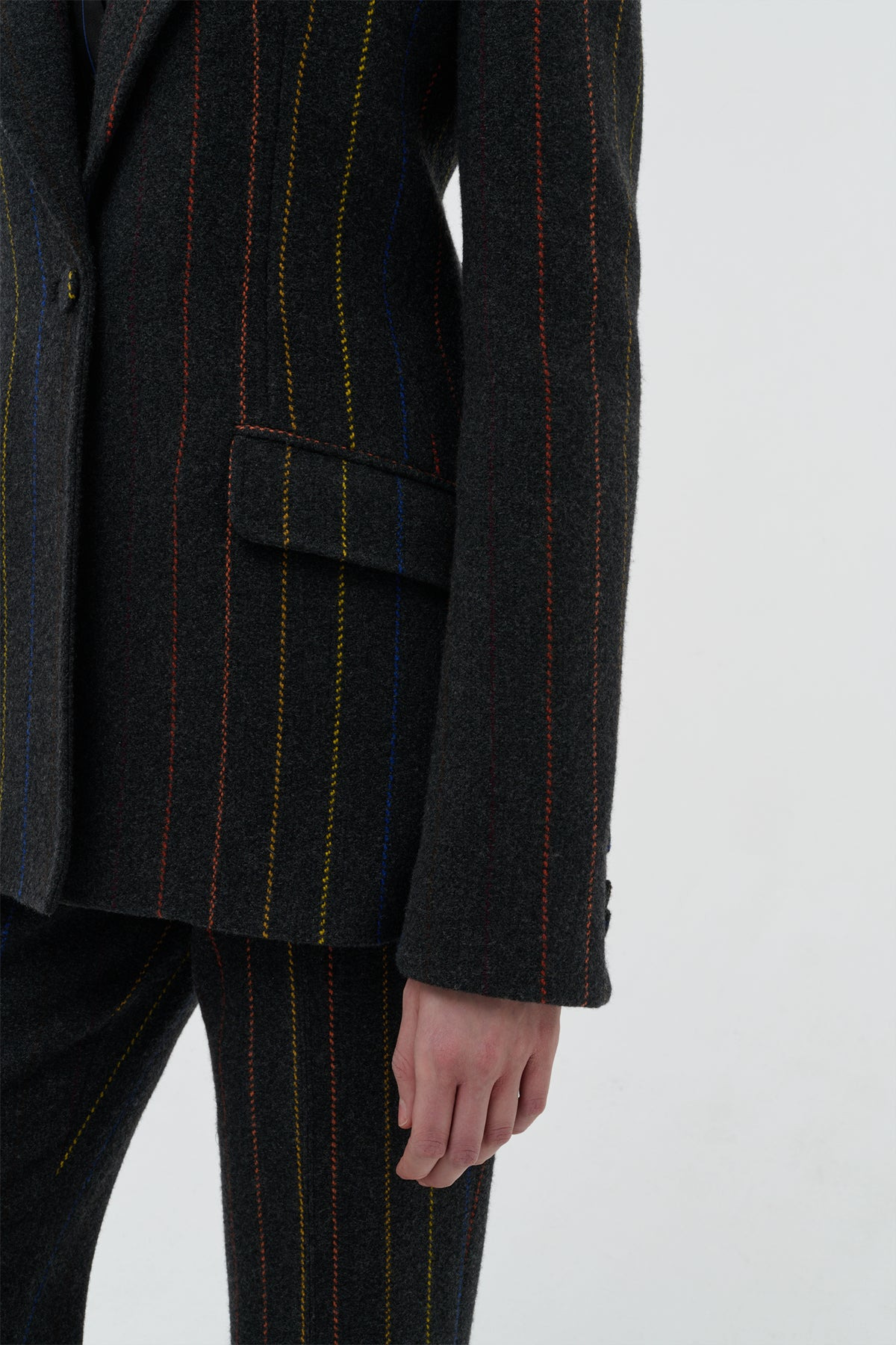 Leiva Blazer in Charcoal Multi Pinstripe Wool Cashmere - 8