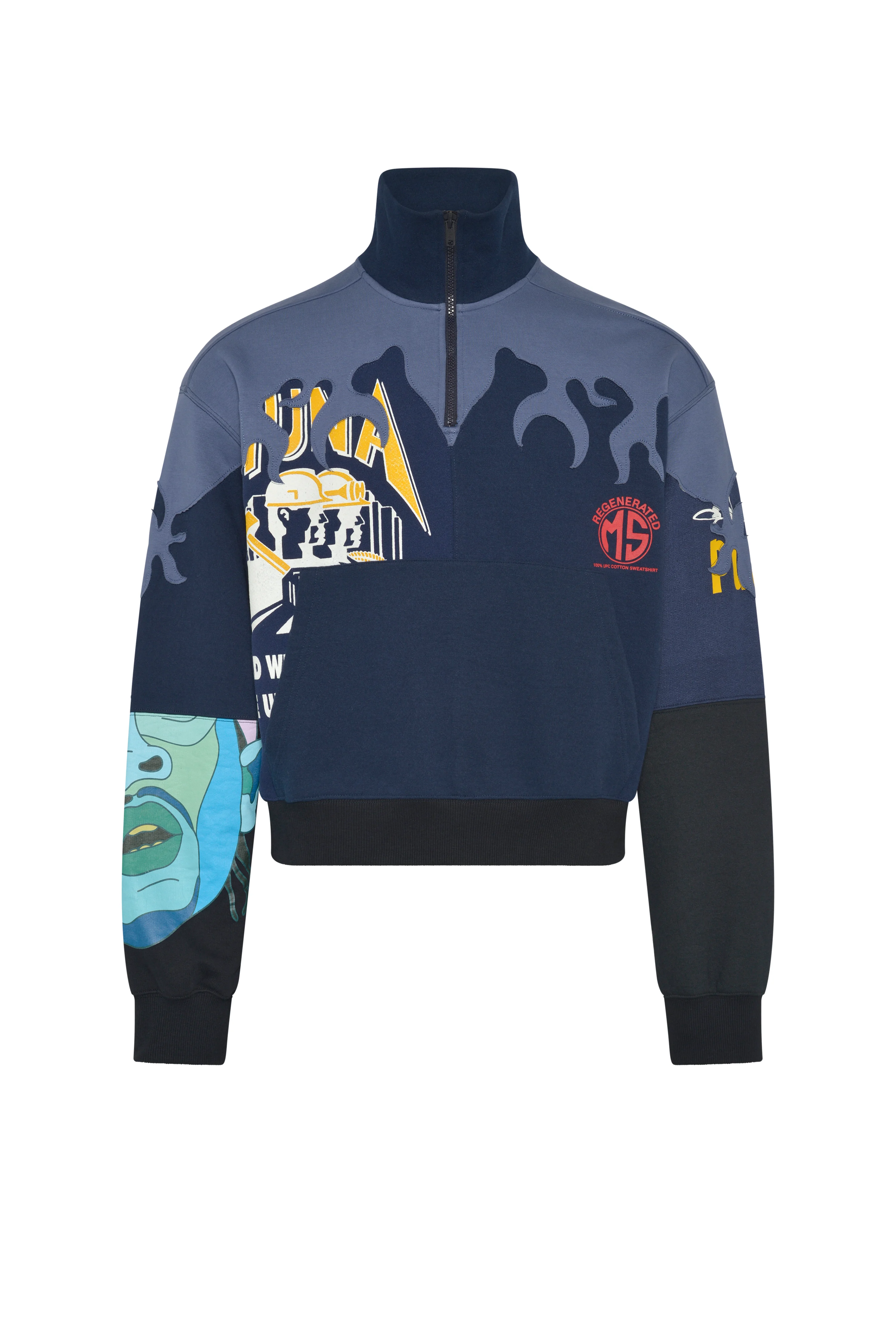 Upcycled jersey sweatshirt with flowers patches - 1