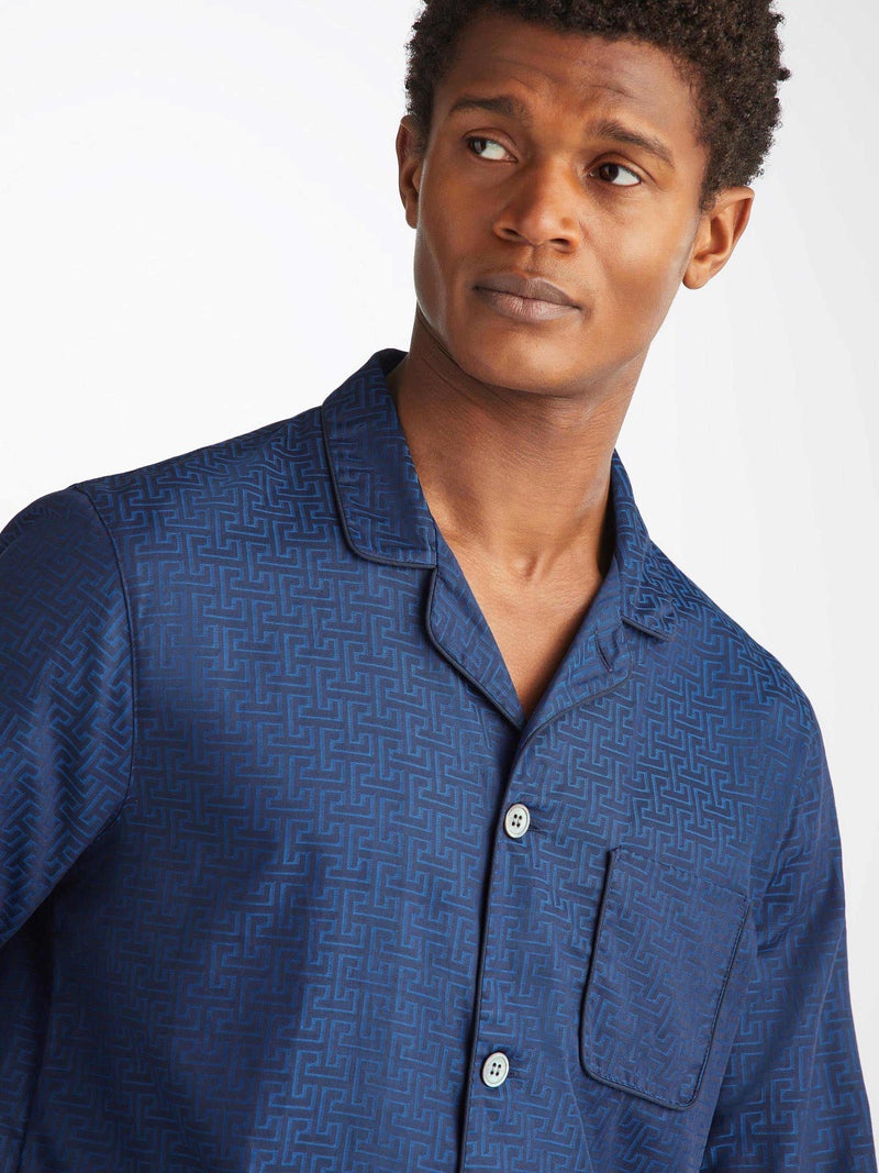 Men's Modern Fit Pajamas Paris 27 Cotton Jacquard Navy - 2