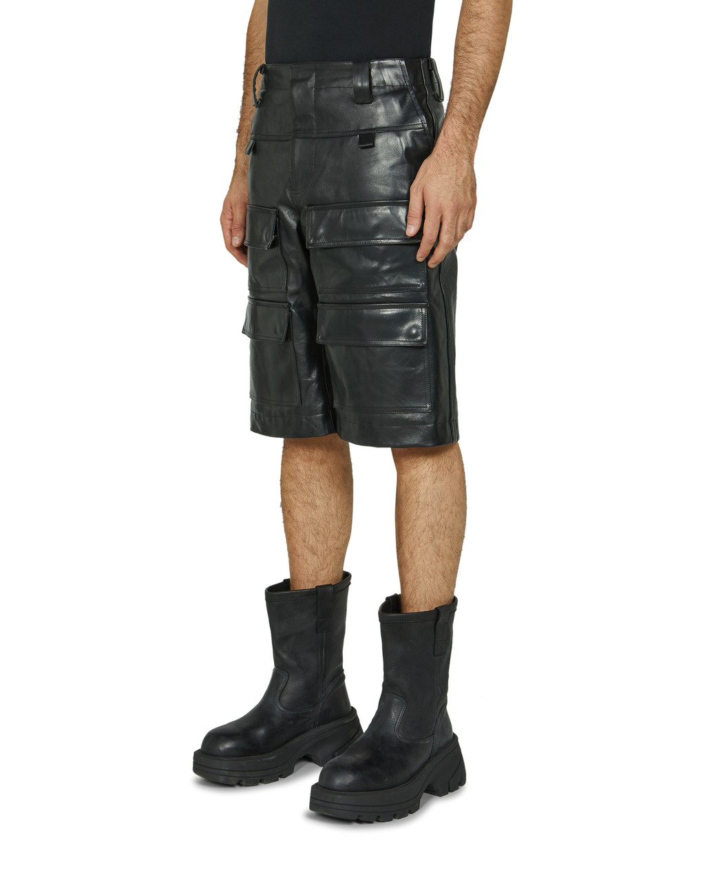 FRONT POCKET LEATHER CARGO SHORTS - 3