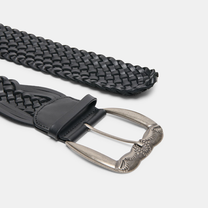 WOVEN WESTERN BUCKLE BELT BLACK SILVER 3