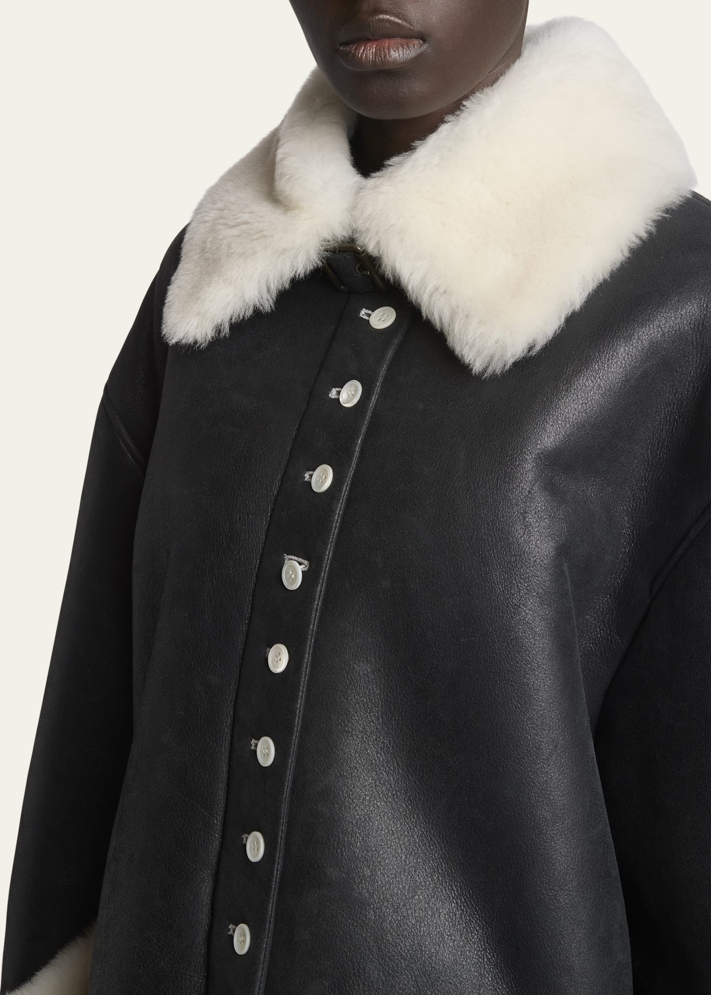 Leather Button-Front Jacket with Shearling Lining - 5