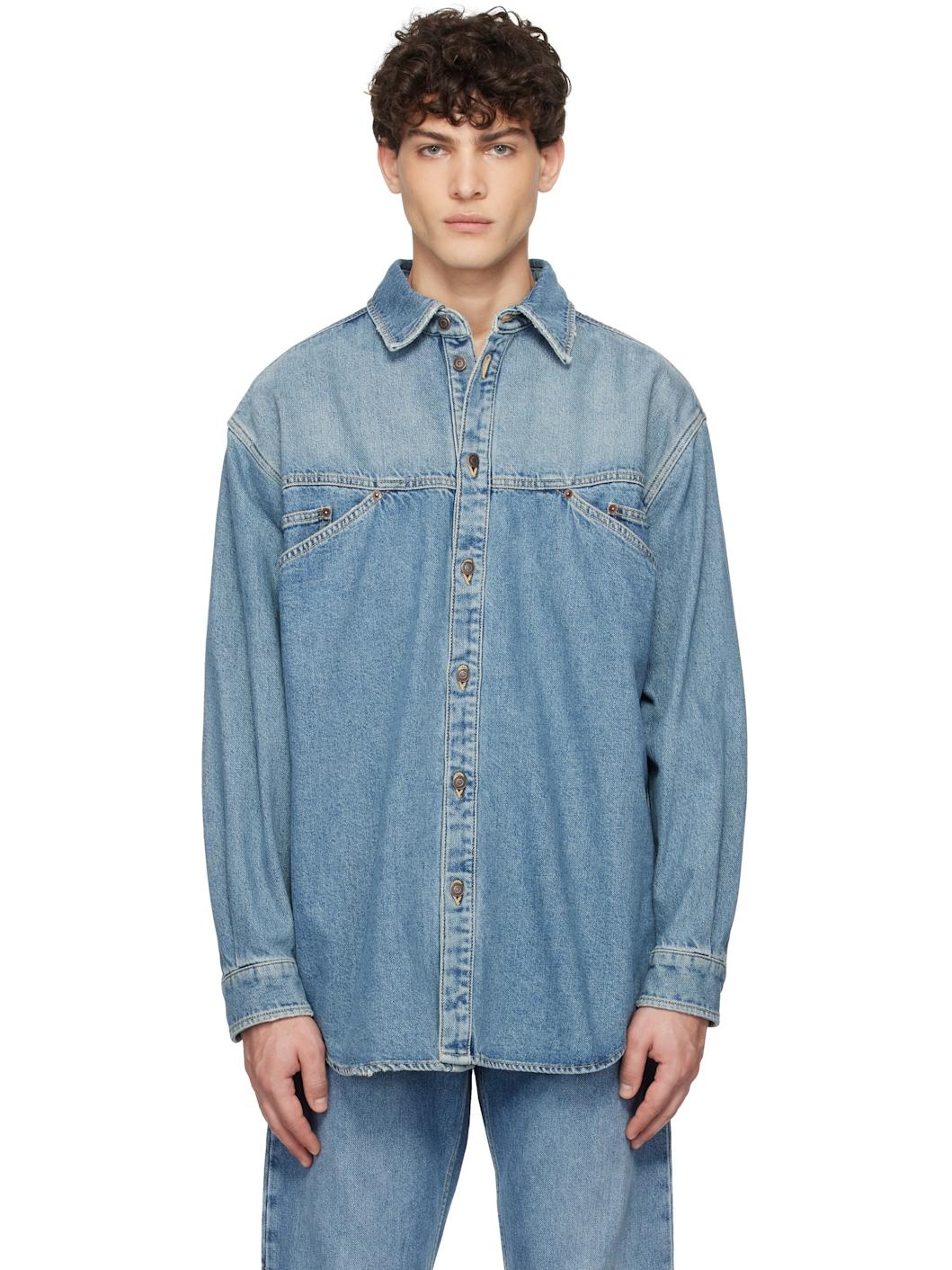 Blue Laurel Crown Emblem Denim Shirt - 1