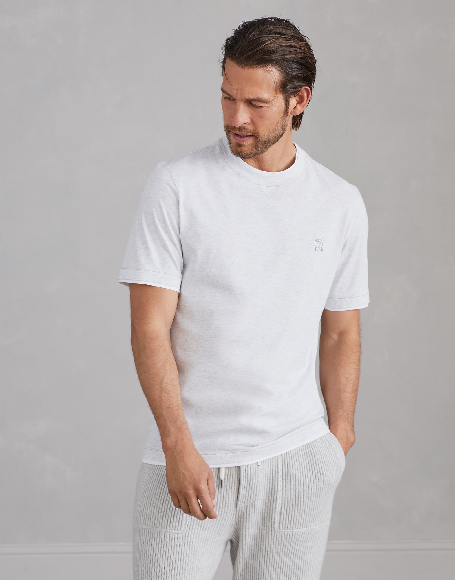 Cotton jersey crew neck T-shirt with logo and faux-layering - 1