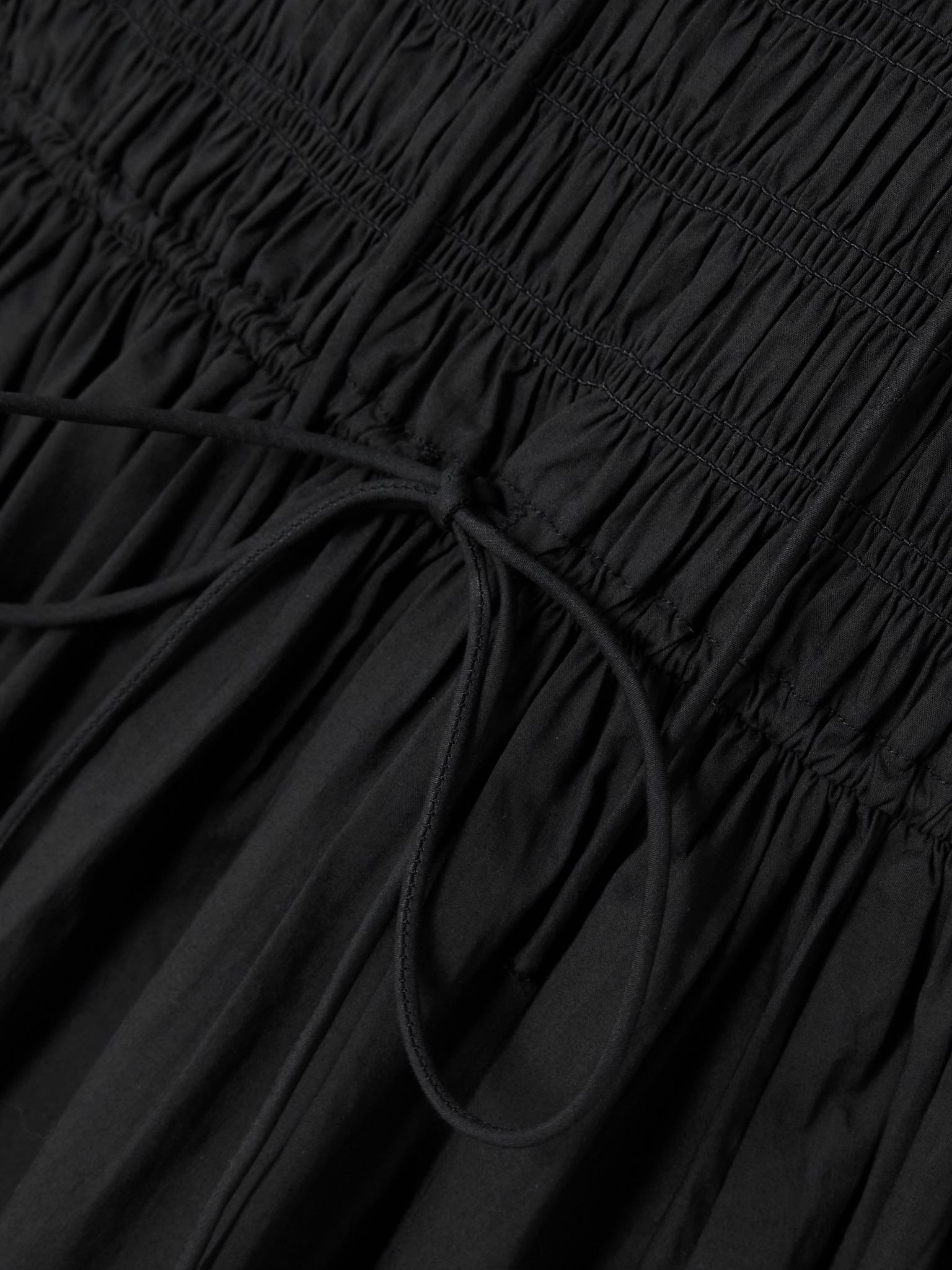 Emmaretta tie-detailed shirred organic cotton-voile midi dress Black - 4
