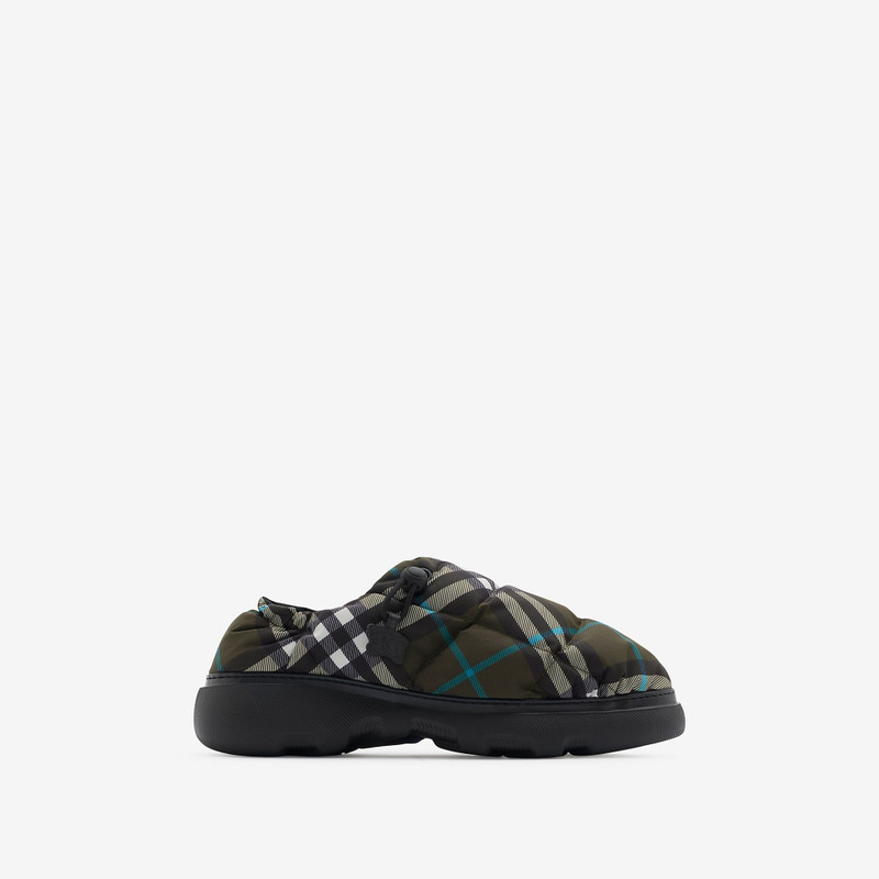 Check Nylon Blend Pillow Mules - 1