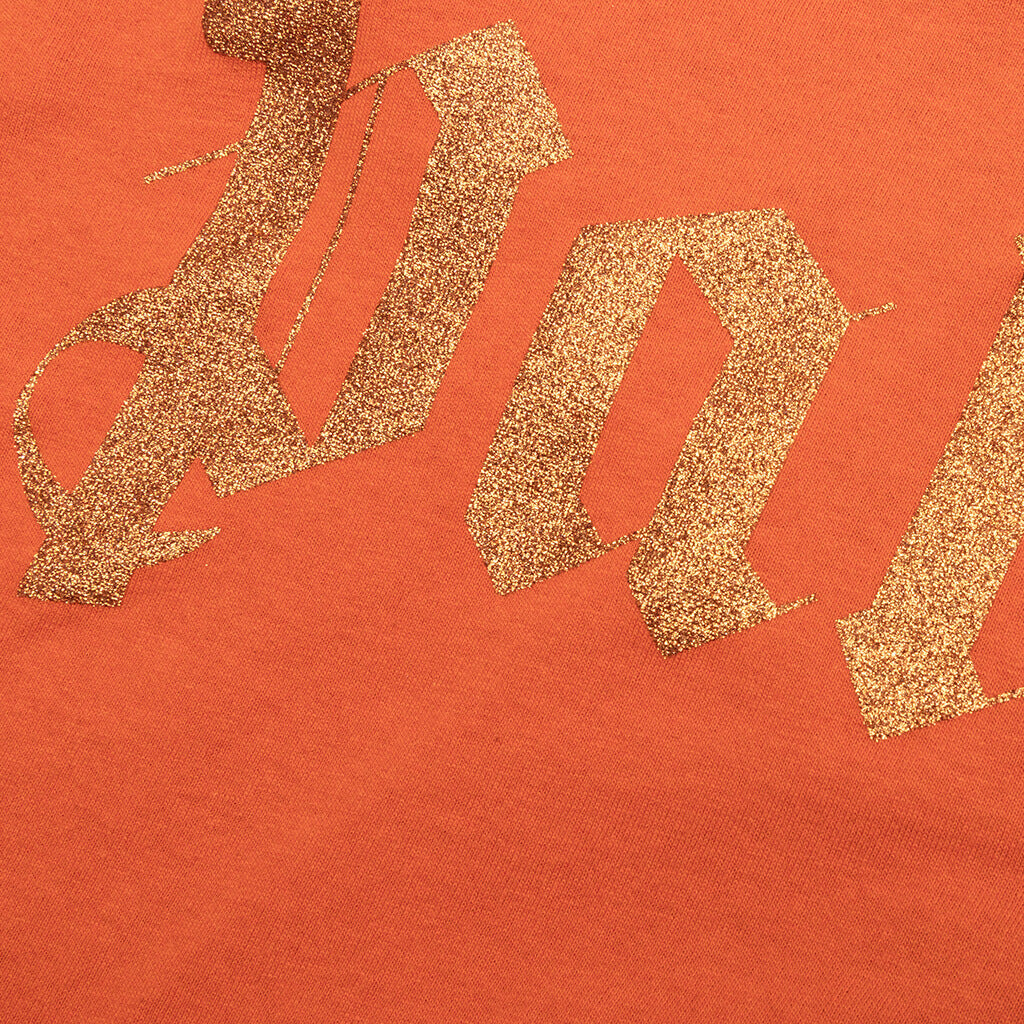 PALM ANGELS GLITTER CLASSIC LOGO OVER L/S TEE - BRICK RED - 4