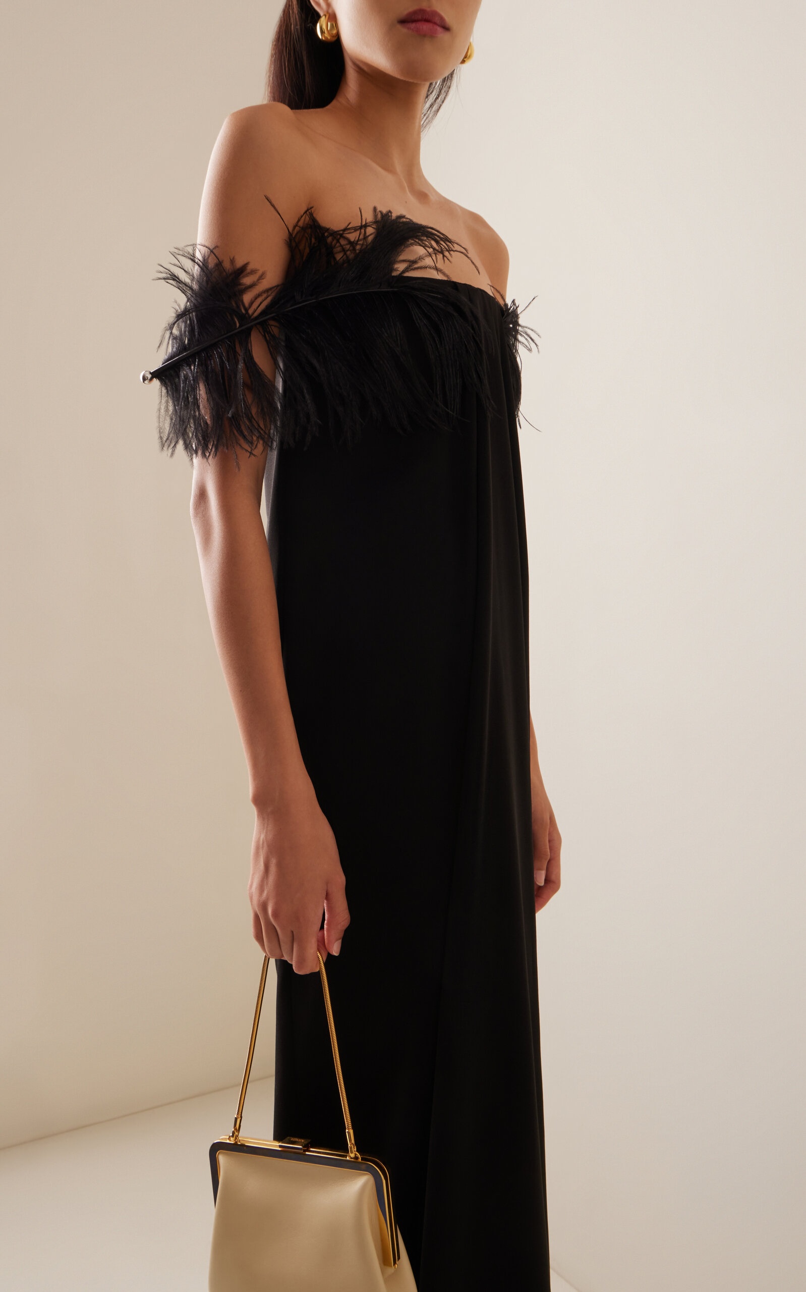 Mirai Feather-Trimmed Crepe Gown black - 2