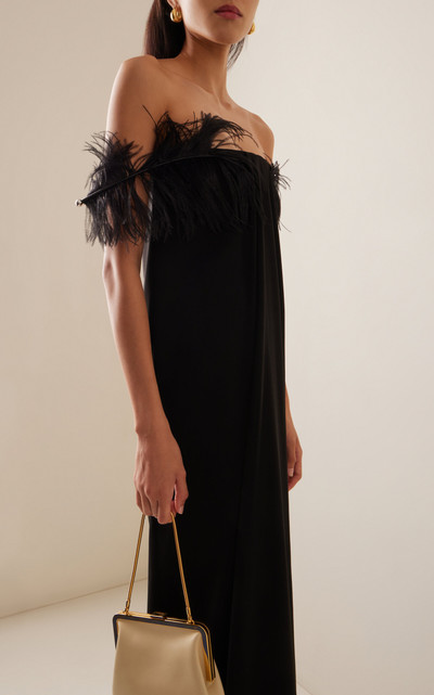 16ARLINGTON Mirai Feather-Trimmed Crepe Gown black outlook