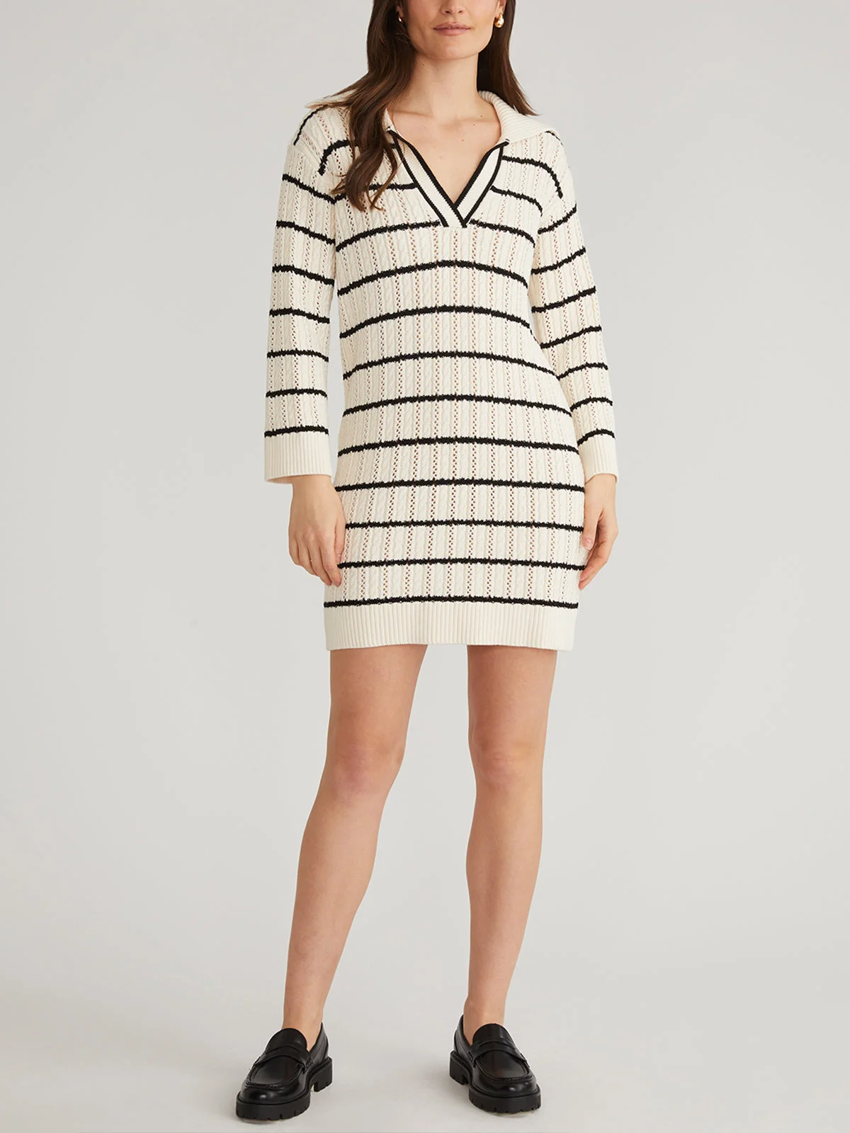 Jade: Cotton Pointelle Stripe Polo Mini Dress - 1