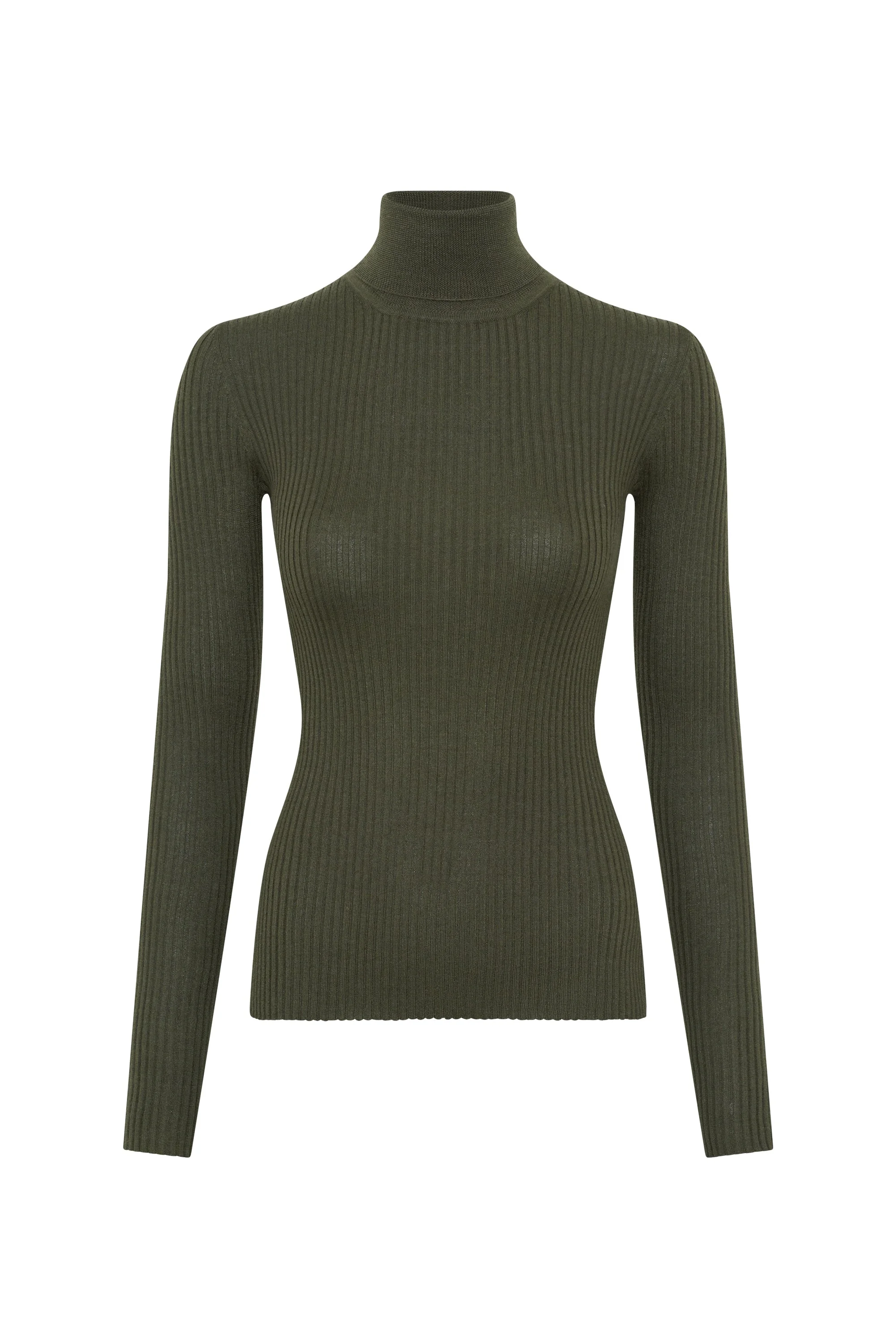 Peppe Knit Turtleneck Sweater in Deep Olive Cashmere - 1