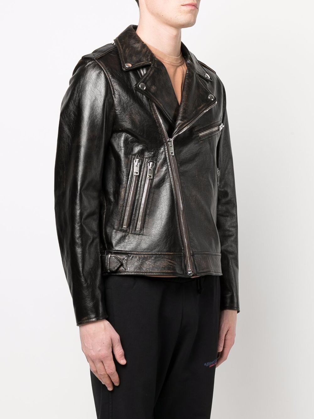 zip-up leather biker jacket - 3