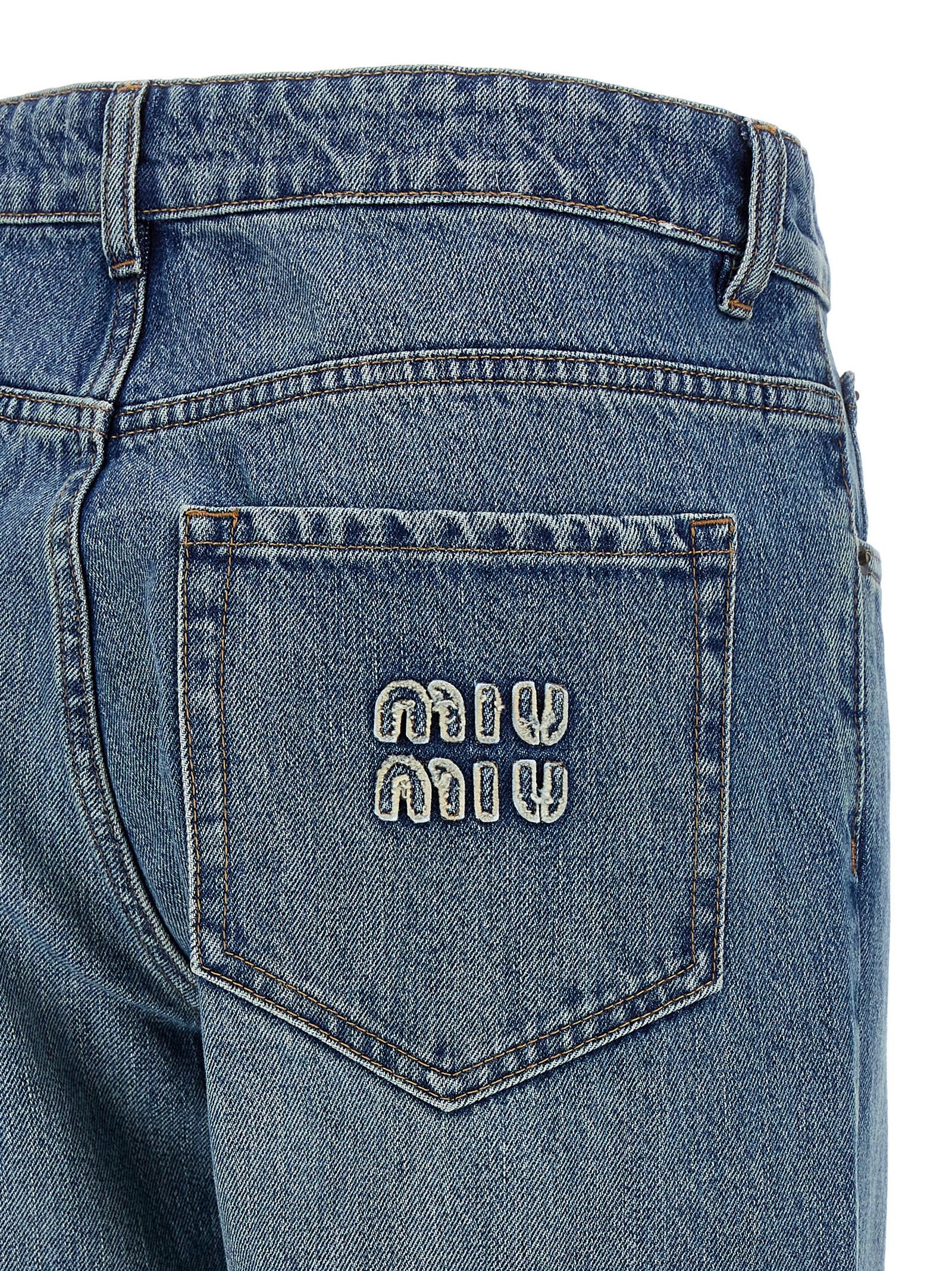 【関税込み】miu miu Logo embroidery jeans Miu Miu Wide-leg Logo-embroidered Jeans in Blue | Lyst Canada
