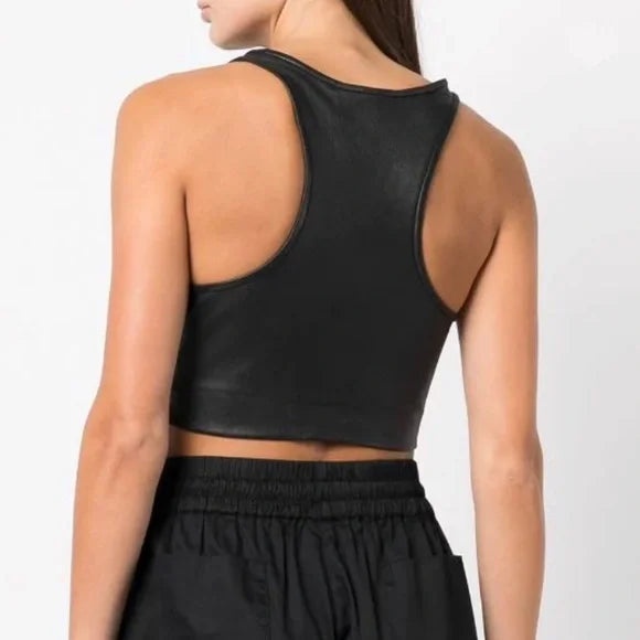 BLACK LEATHER CROPPED RACERBACK TANK - 3