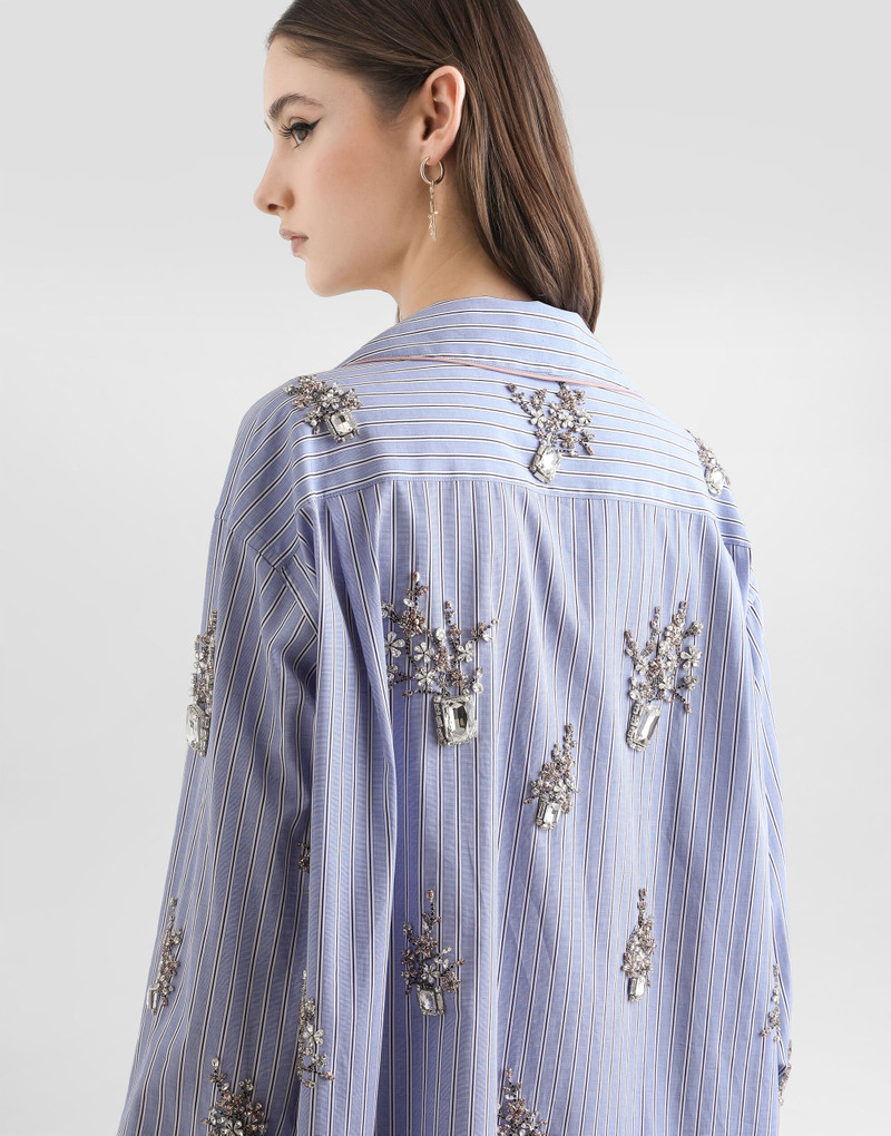 Cotton shirt with crystal flower embroidery 6