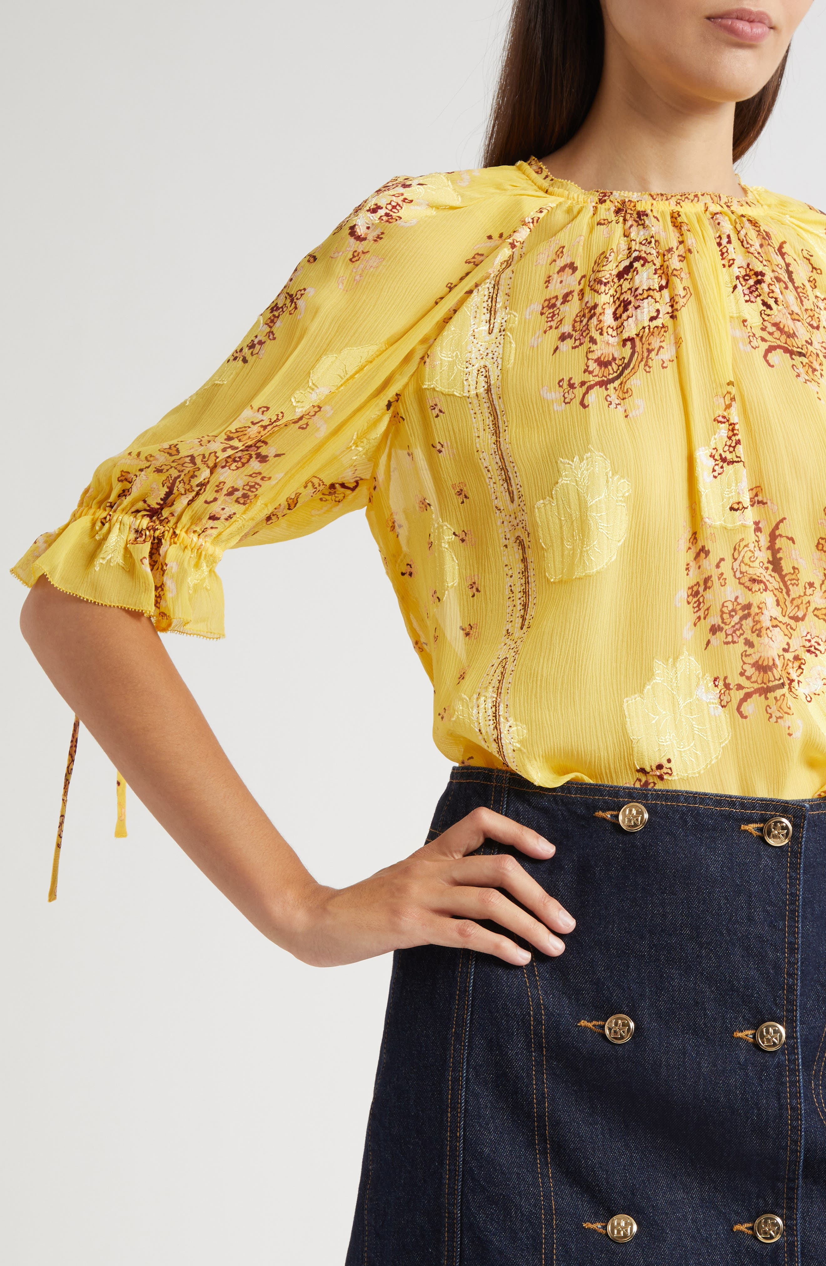 Ulla Johnson Pippa Floral Silk Blend Top in Soleil at Nordstrom - 4