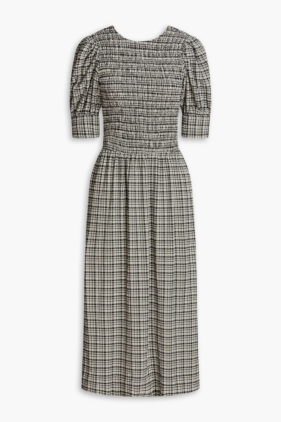 Shirred checked seersucker midi dress - 1