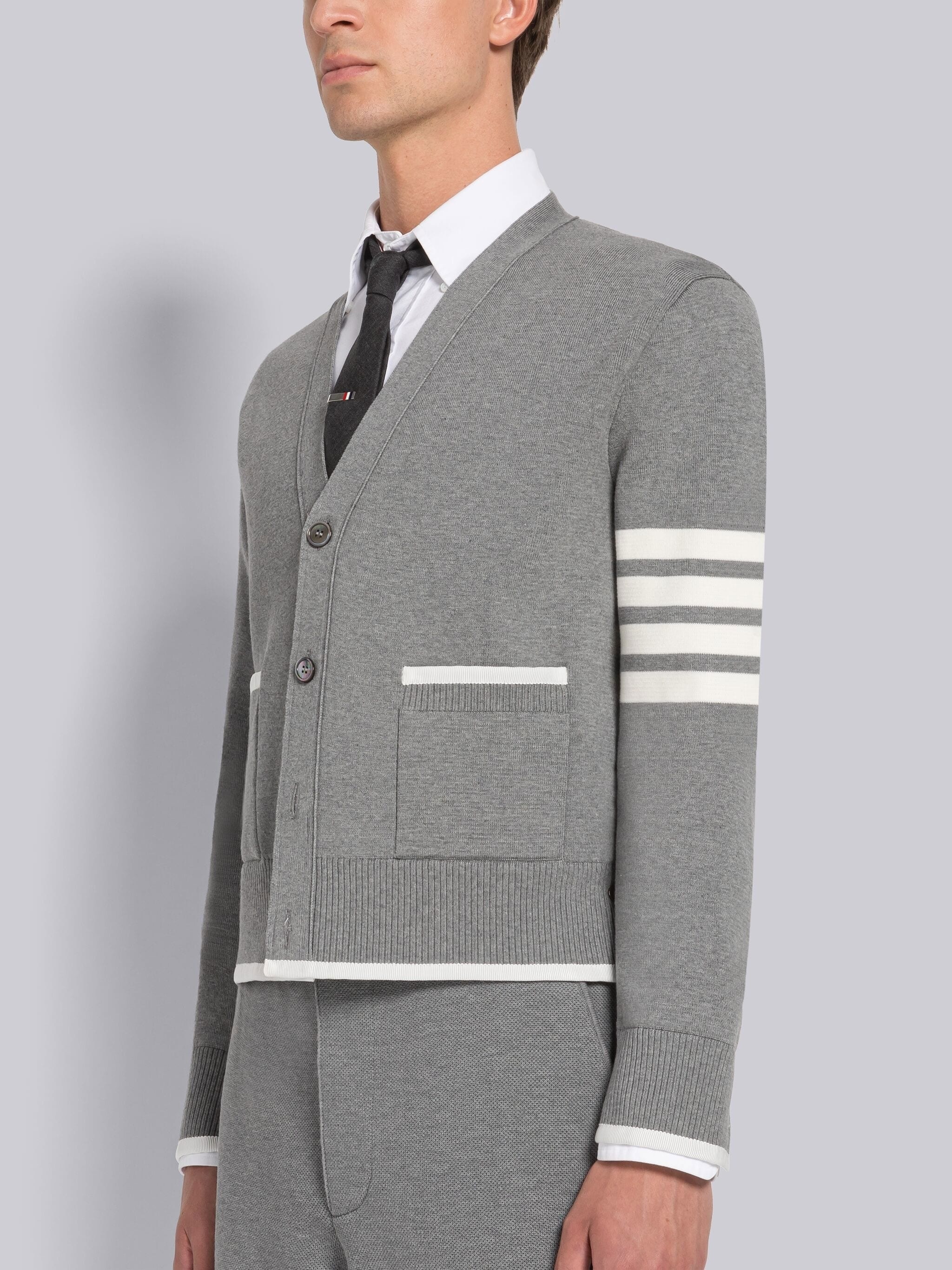 MILANO STITCH COTTON 4-BAR BOXY V-NECK CARDIGAN - 2