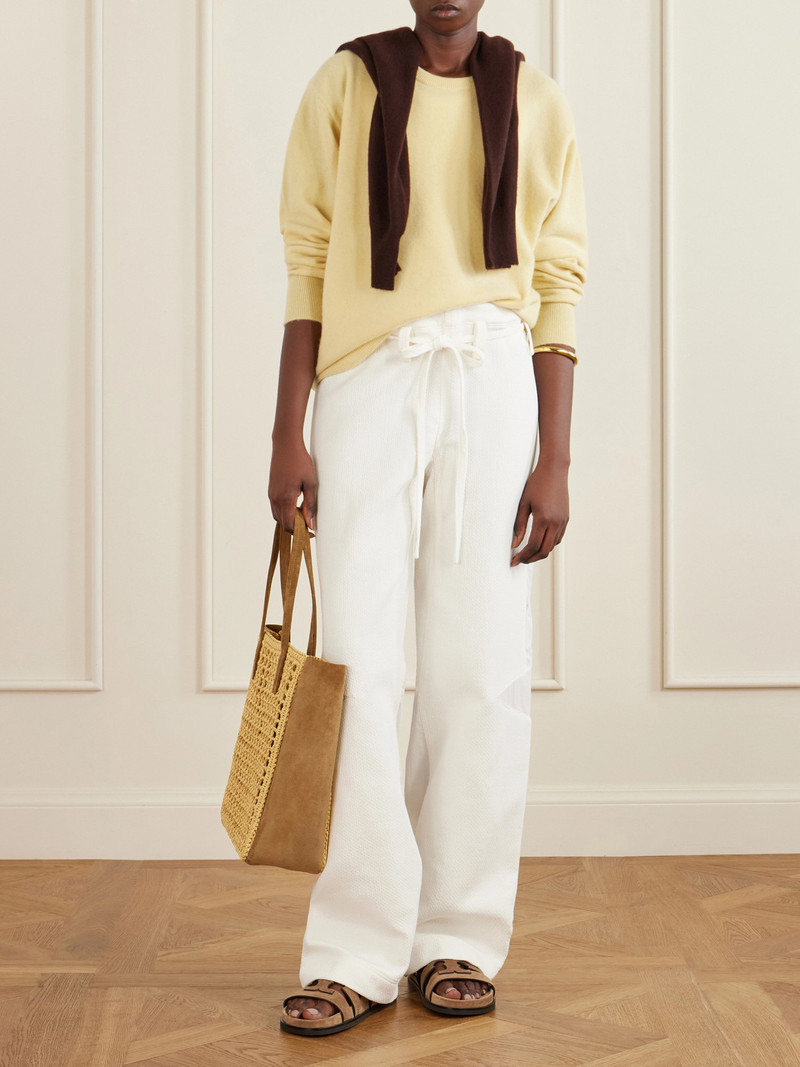 TORY BURCH Belted Poplin-trimmed Cotton-jacquard Wide-leg Pants outlook