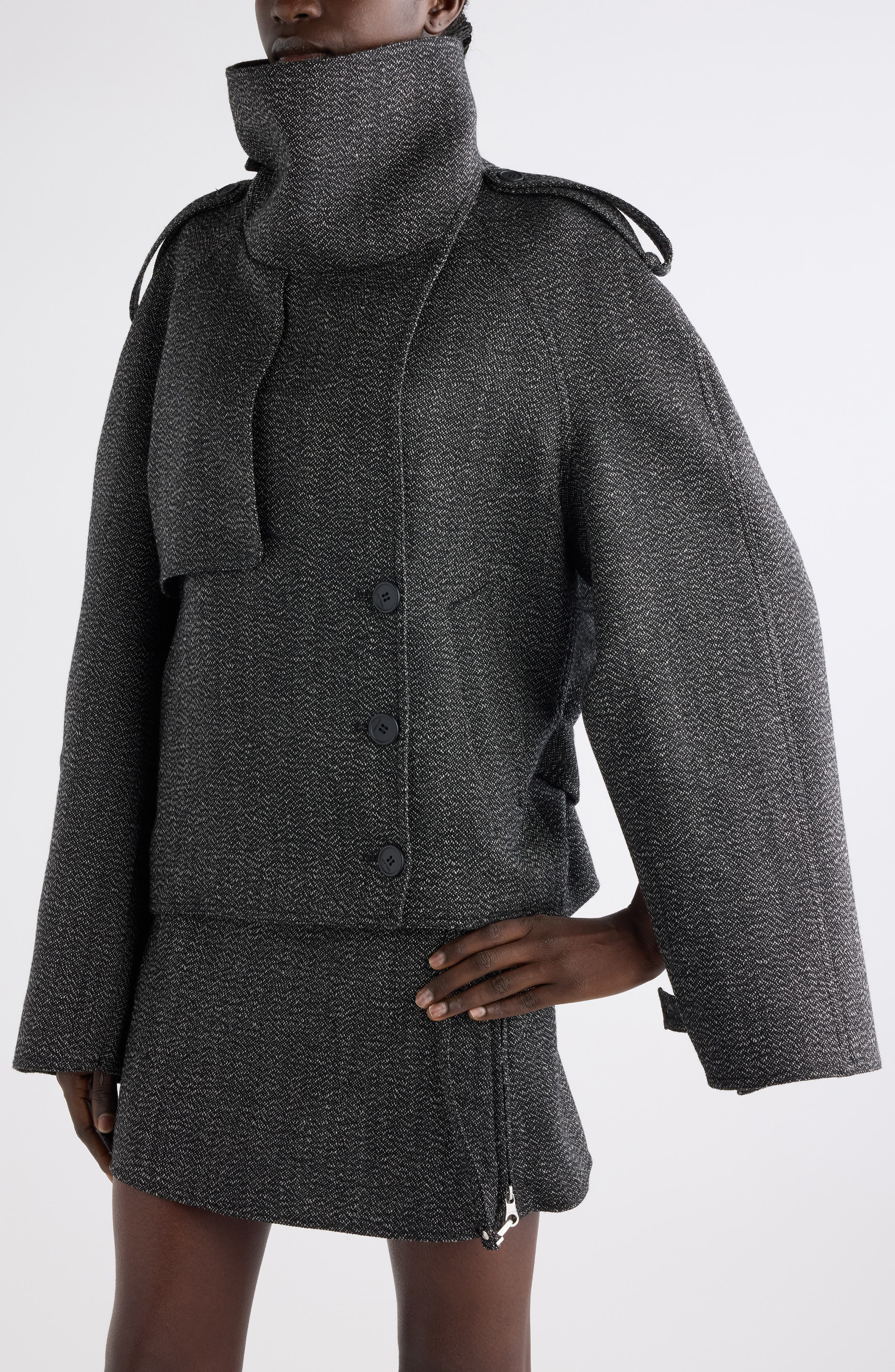 Courrèges Oblique Caviar Wool Coat in Black/Heritage White at Nordstrom - 3