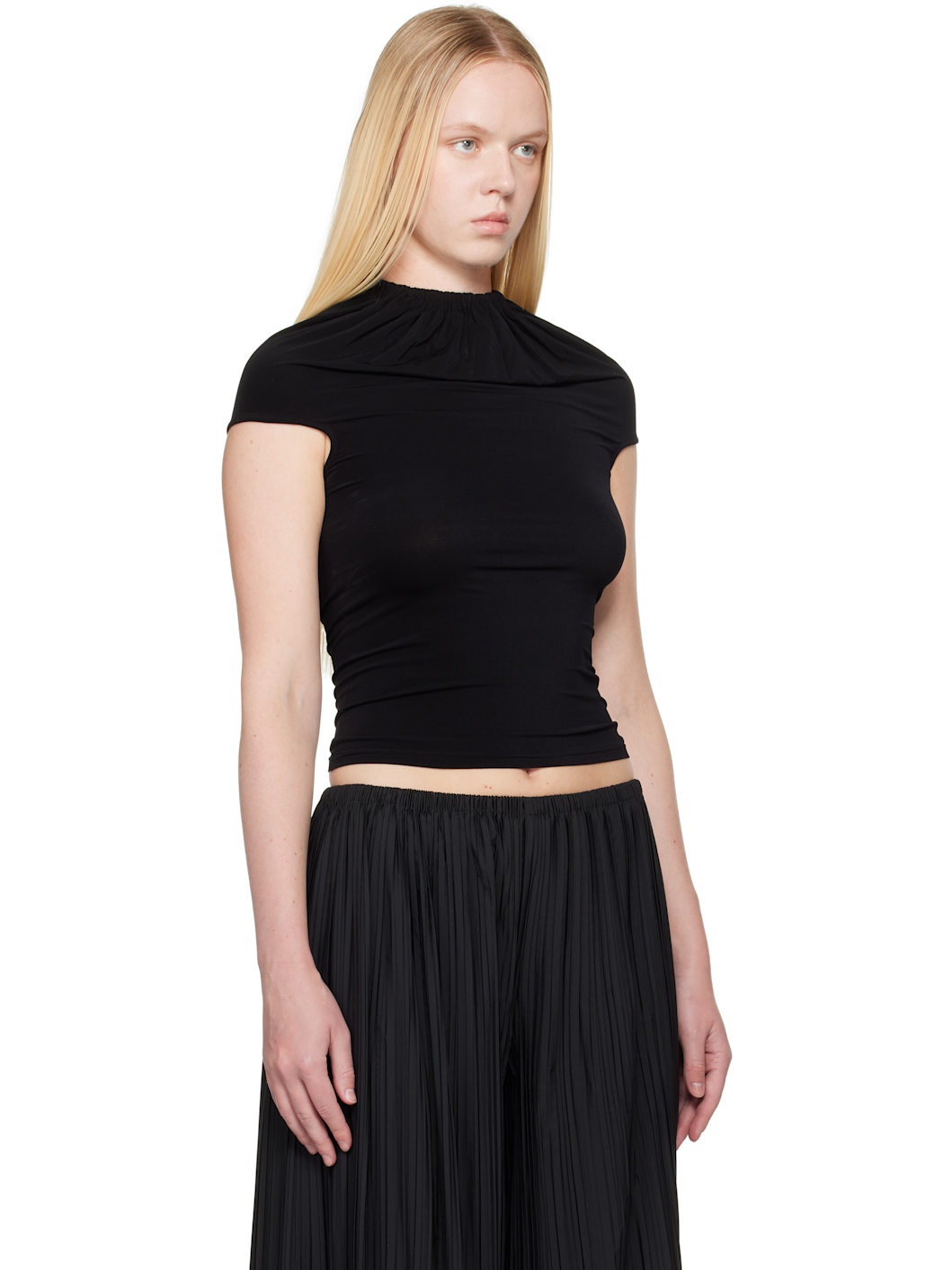 Black Gathered Neck Tank Top - 2