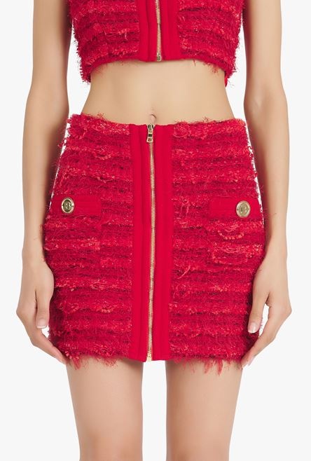 Short red tweed skirt - 5