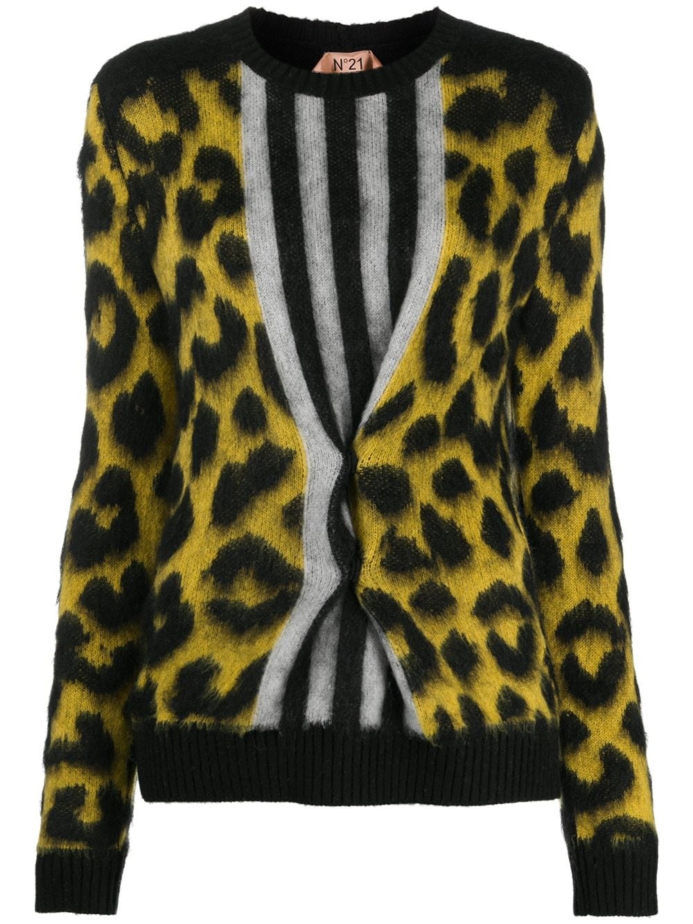 leopard knit striped jumper - 1