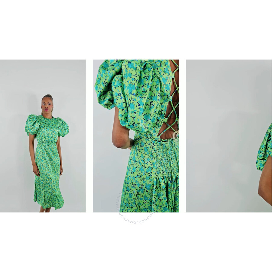 Rotate Midi Dress With Multicolor Floral Print And Puffed Sleeve - 3