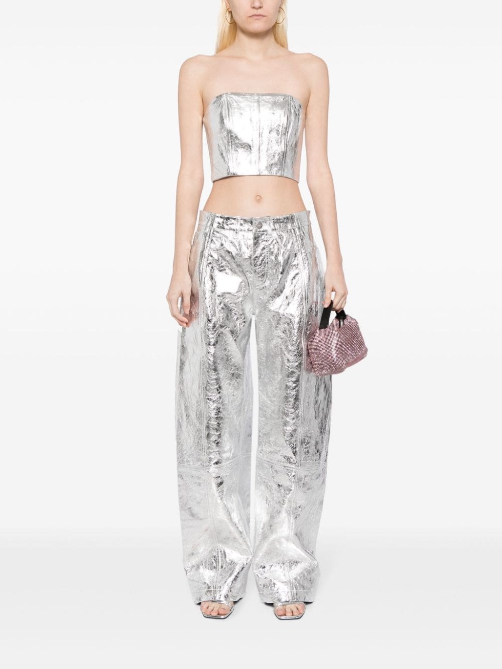 bandeau leather crop top - 2