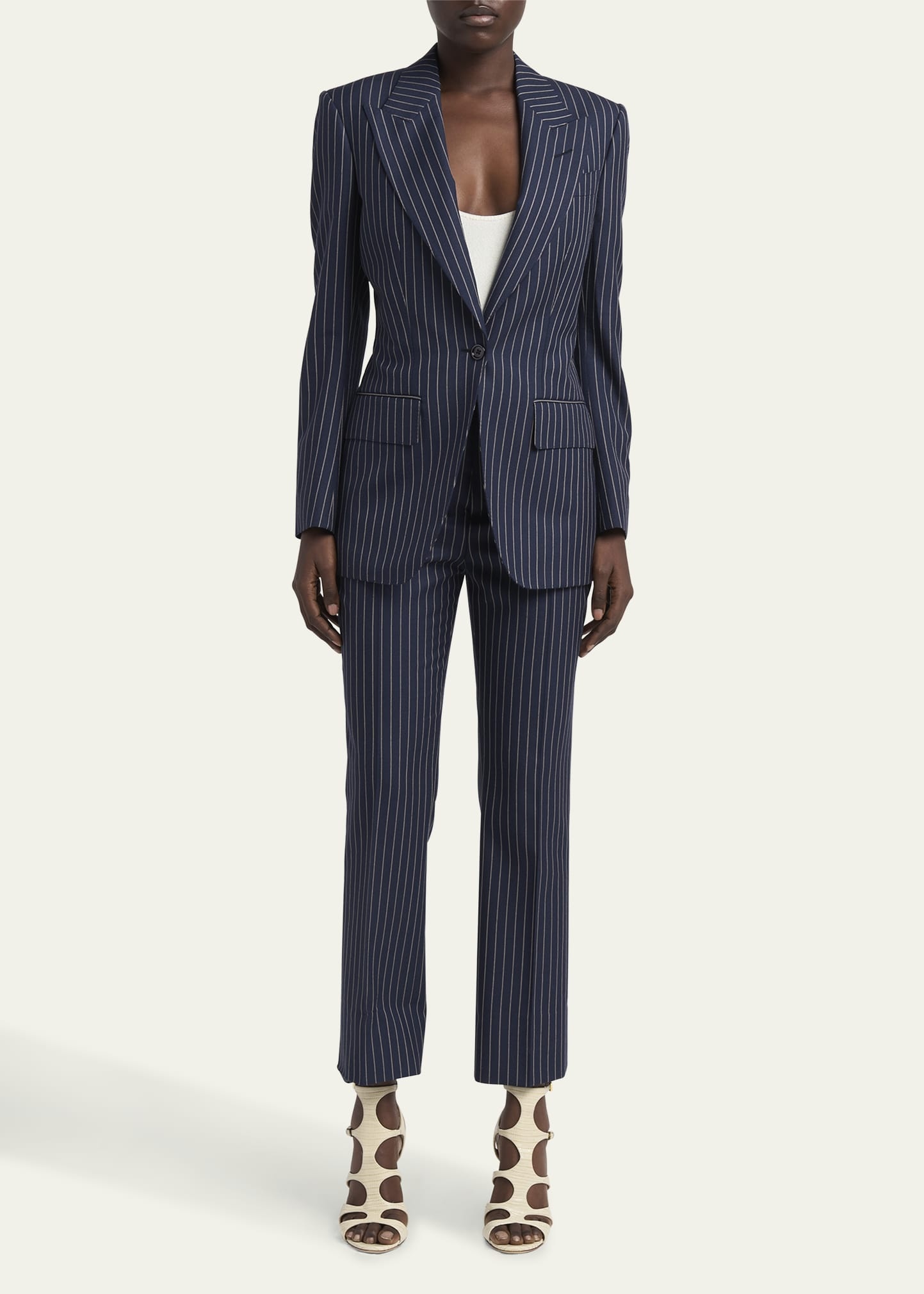 Pintstripe One-Button Wool Blazer - 2