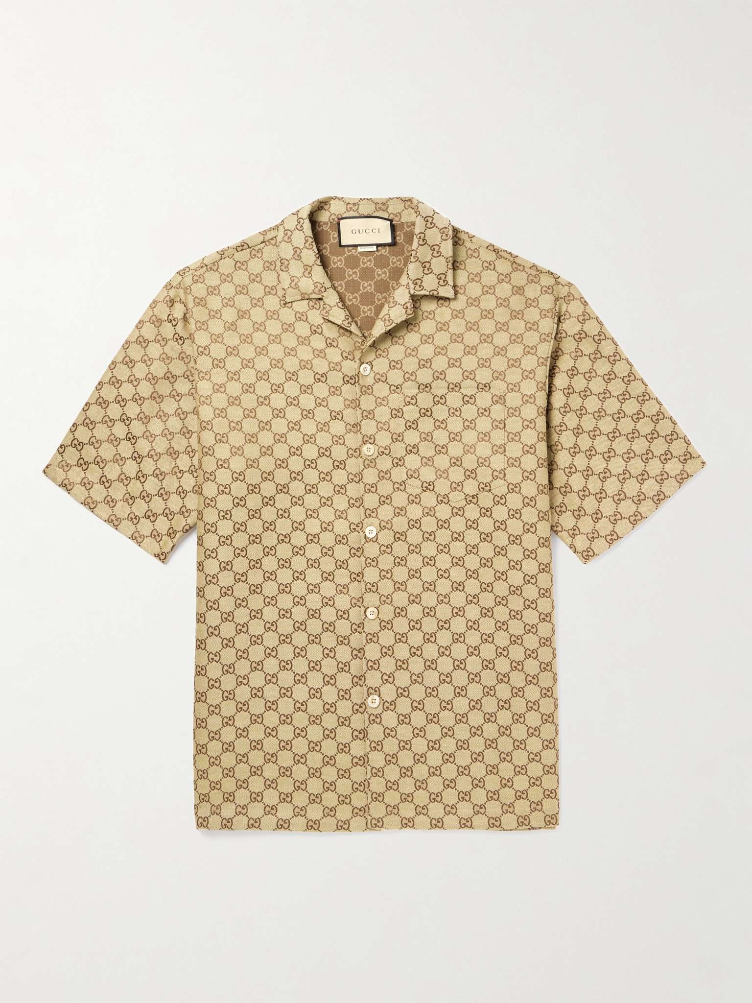 Camp-Collar Monogrammed Linen-Blend Jacquard Shirt - 1