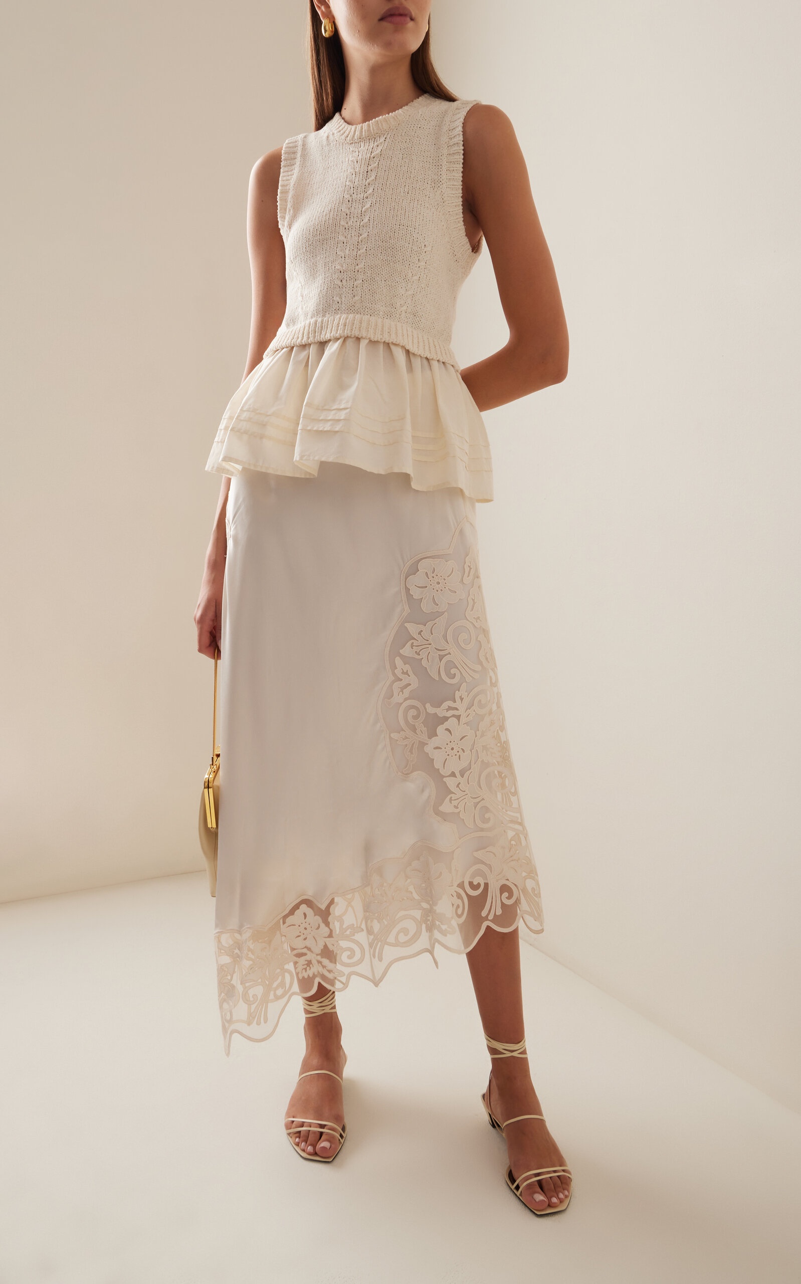 Cressida Lace-Trimmed SIlk Midi Skirt white - 2