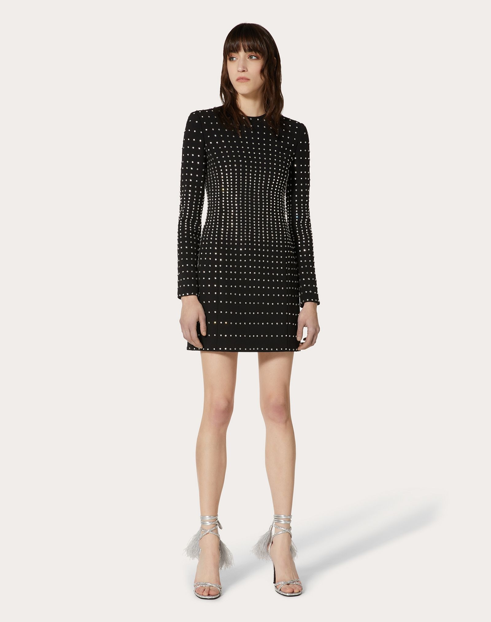 Short Embellished Technical Double Wool Dress - 3