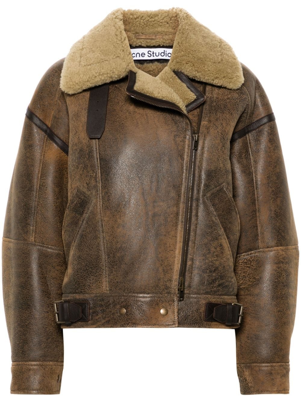 zip-up leather aviator jacket - 1