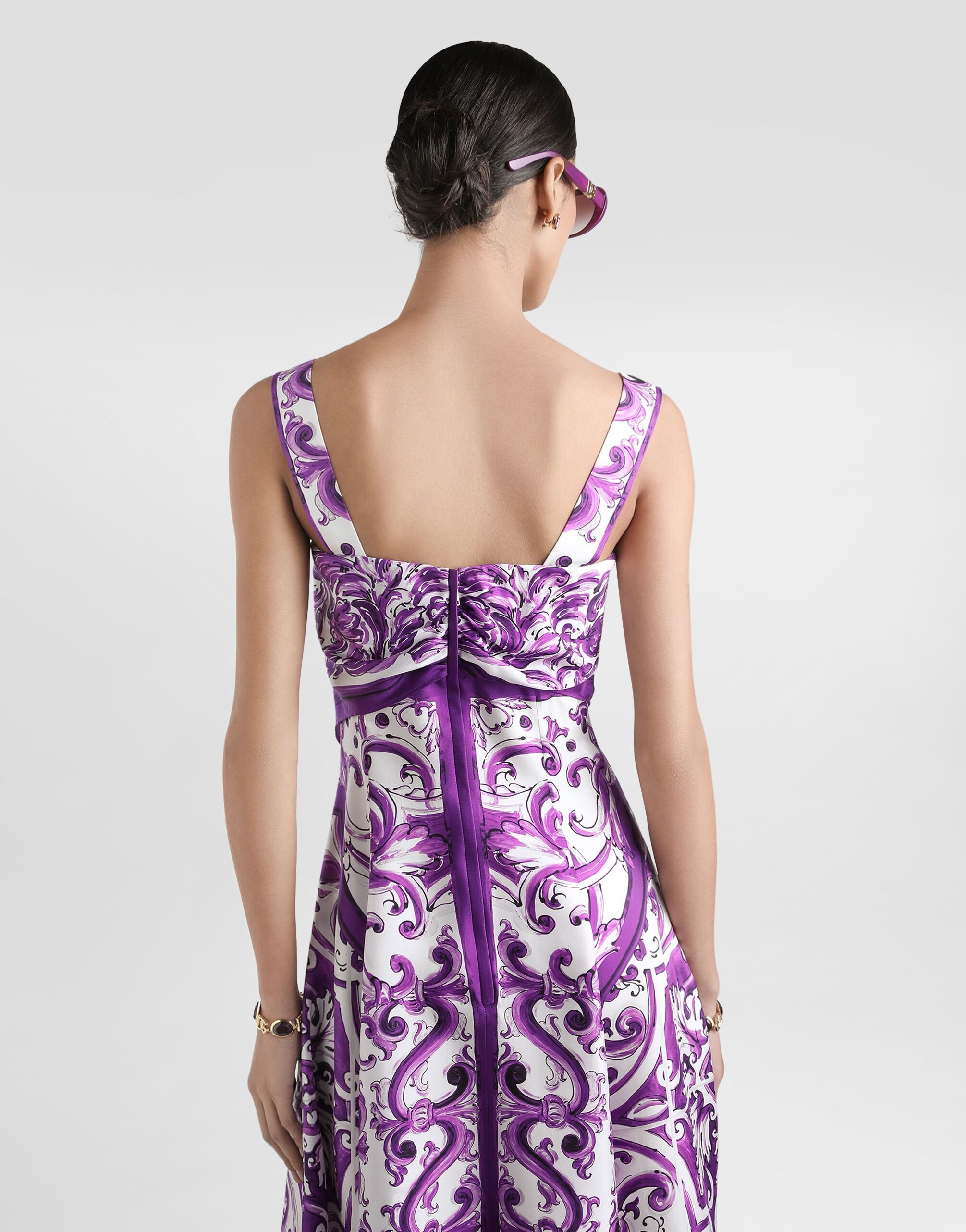 Majolica-print silk twill dress - 5