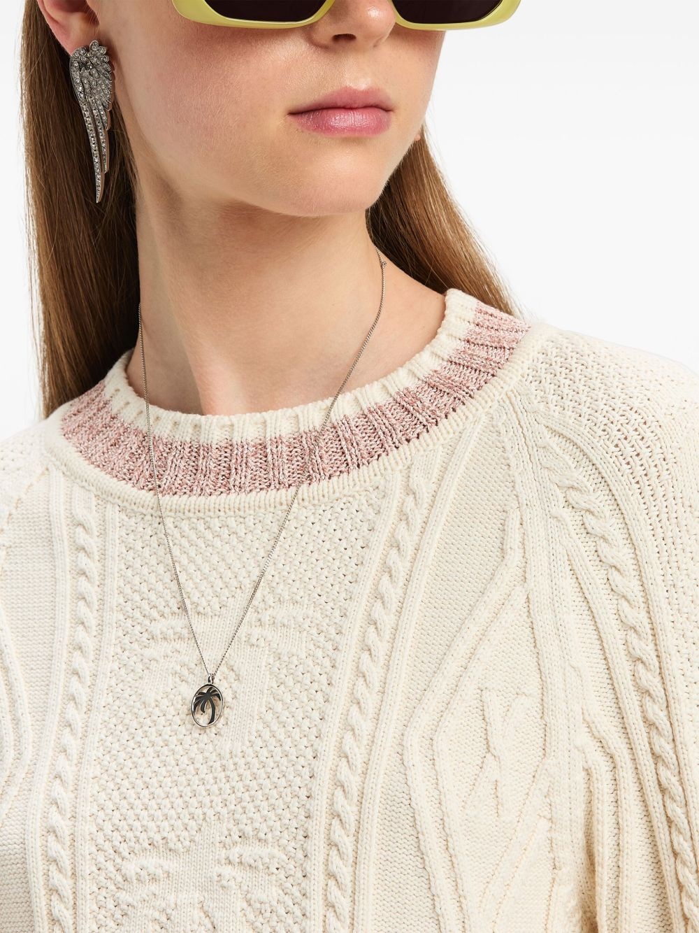 curved-logo cable-knit sweater - 6